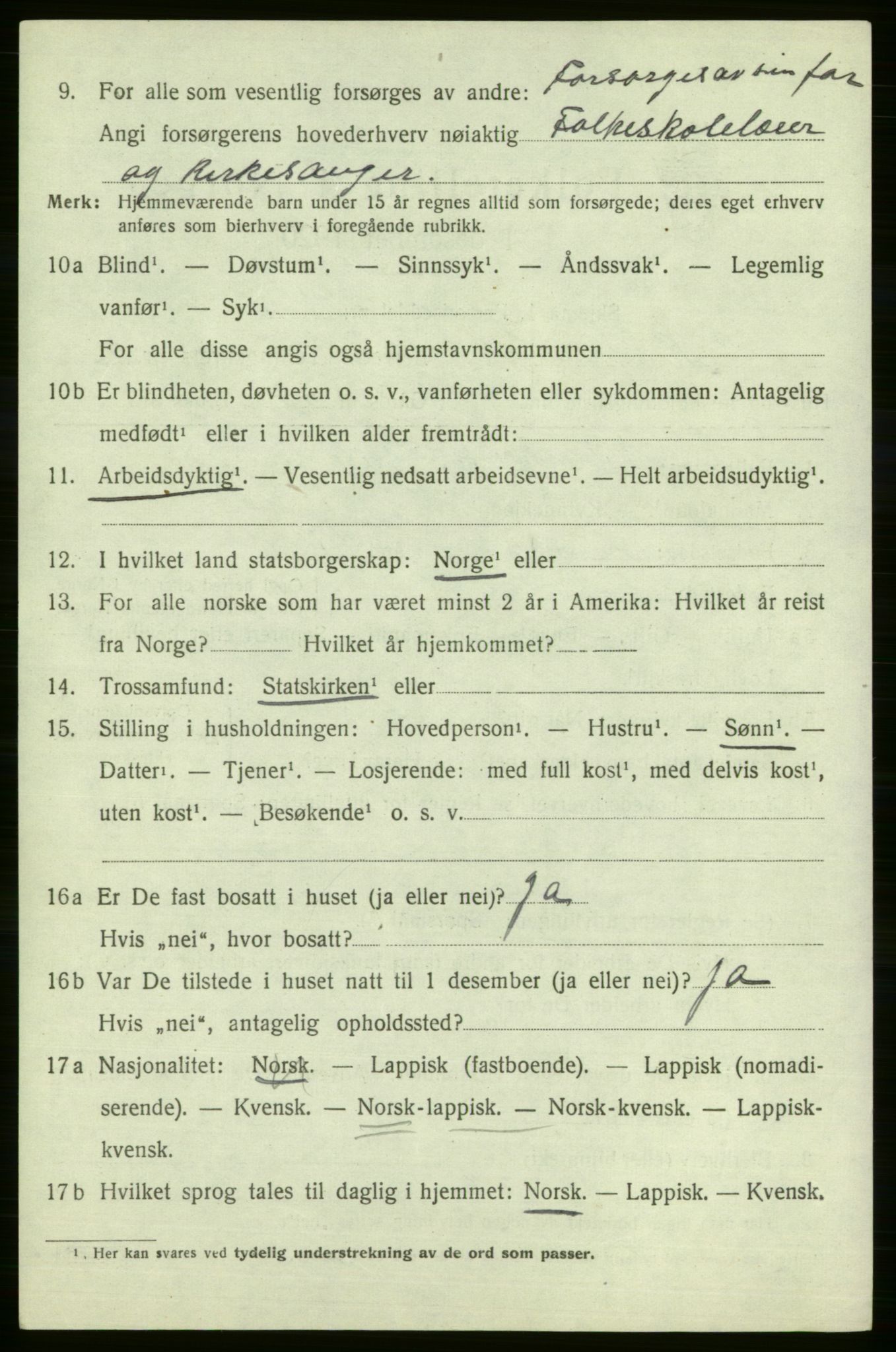 SATØ, 1920 census for Kistrand, 1920, p. 1529