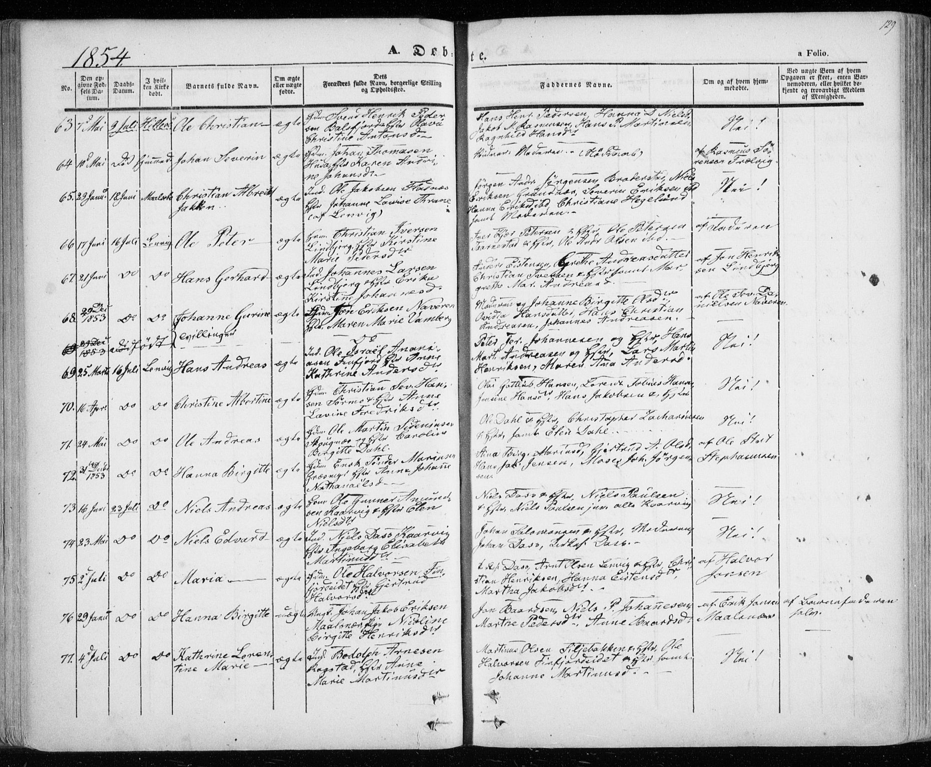 Lenvik sokneprestembete, SATØ/S-1310/H/Ha/Haa/L0006kirke: Parish register (official) no. 6, 1845-1854, p. 129