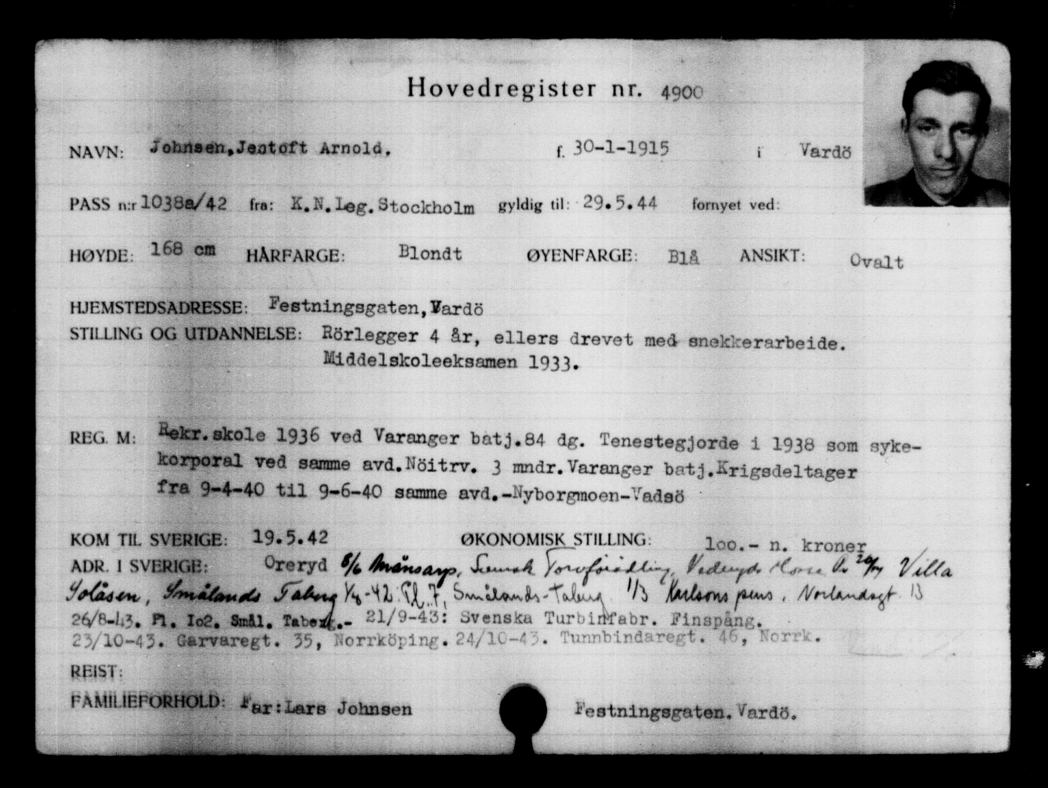 Utenriksstasjonene, Legasjonen i Stockholm, Flyktningkontoret, AV/RA-S-6753/V/Va/L0004: Kjesäterkartoteket, flyktninger med registreringsnr. 3496-6610, 1940-1945, p. 1663