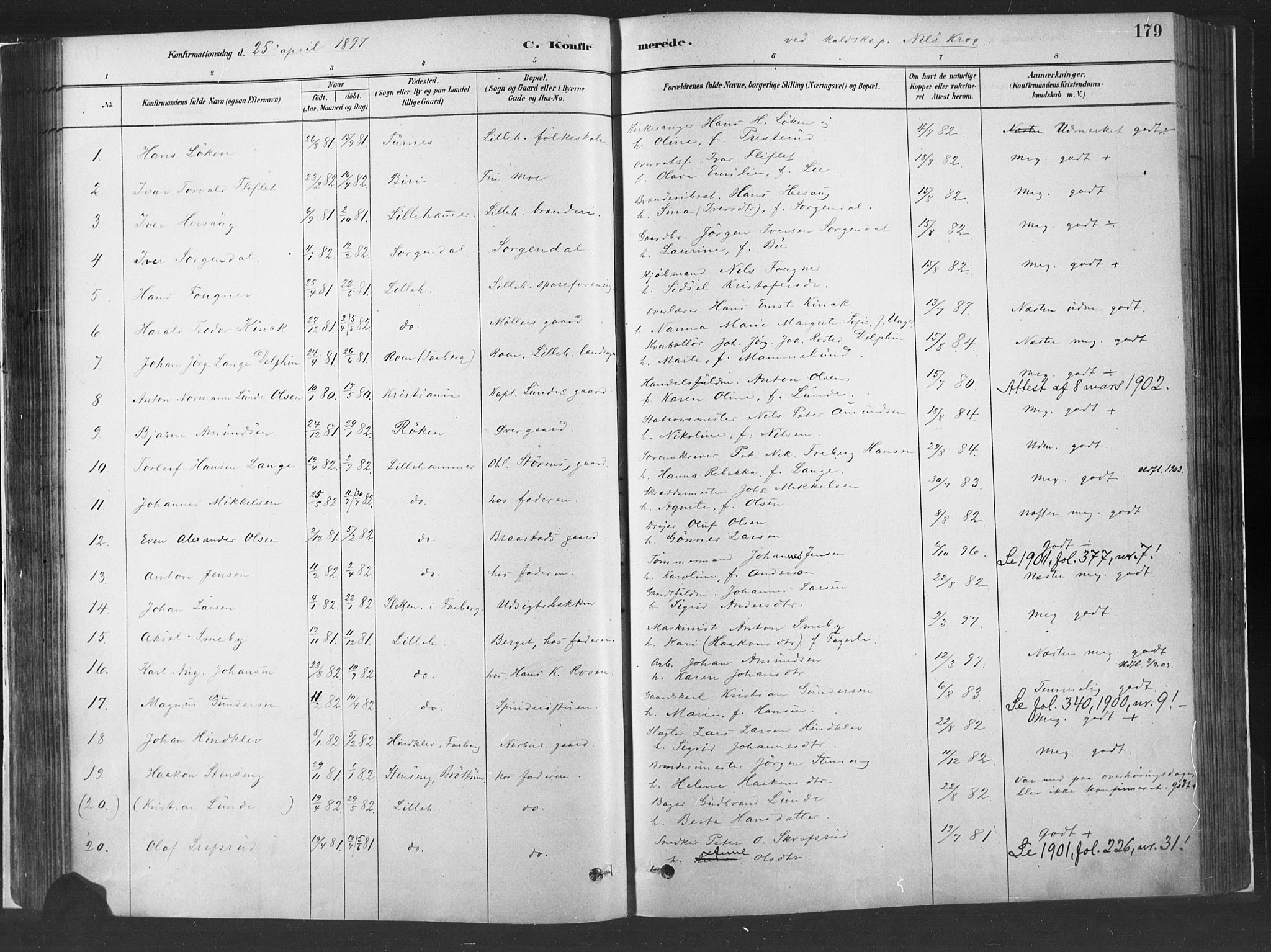 Fåberg prestekontor, SAH/PREST-086/H/Ha/Haa/L0010: Parish register (official) no. 10, 1879-1900, p. 179