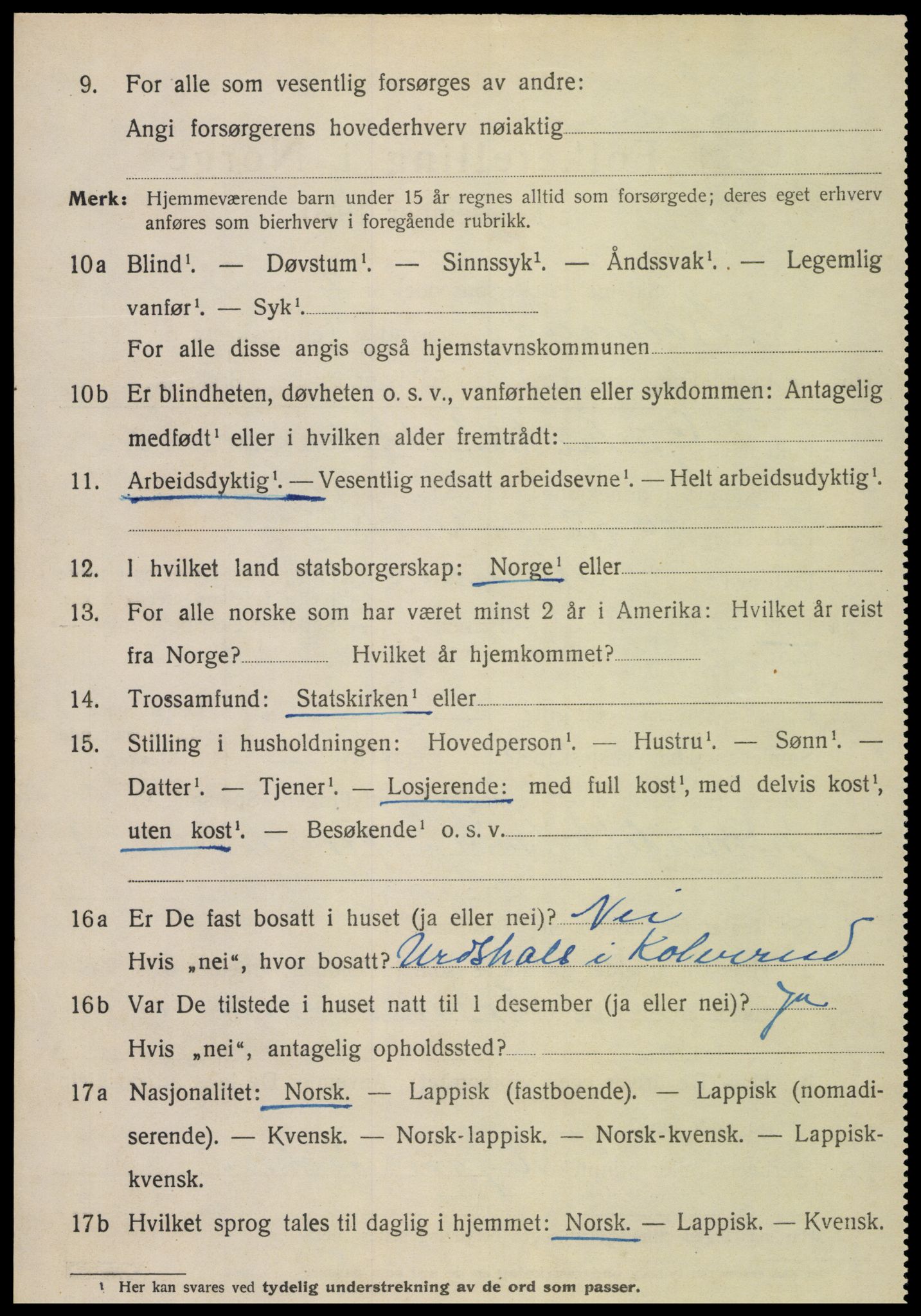 SAT, 1920 census for Kolvereid, 1920, p. 3116