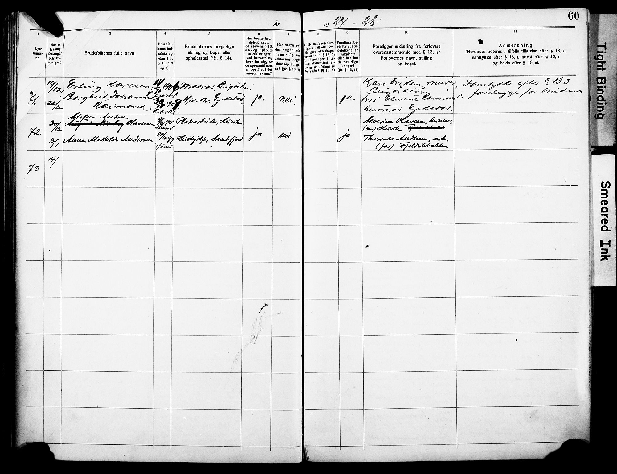 Sandar kirkebøker, AV/SAKO-A-243/H/Ha/L0005: Banns register no. 5, 1919-1931, p. 60