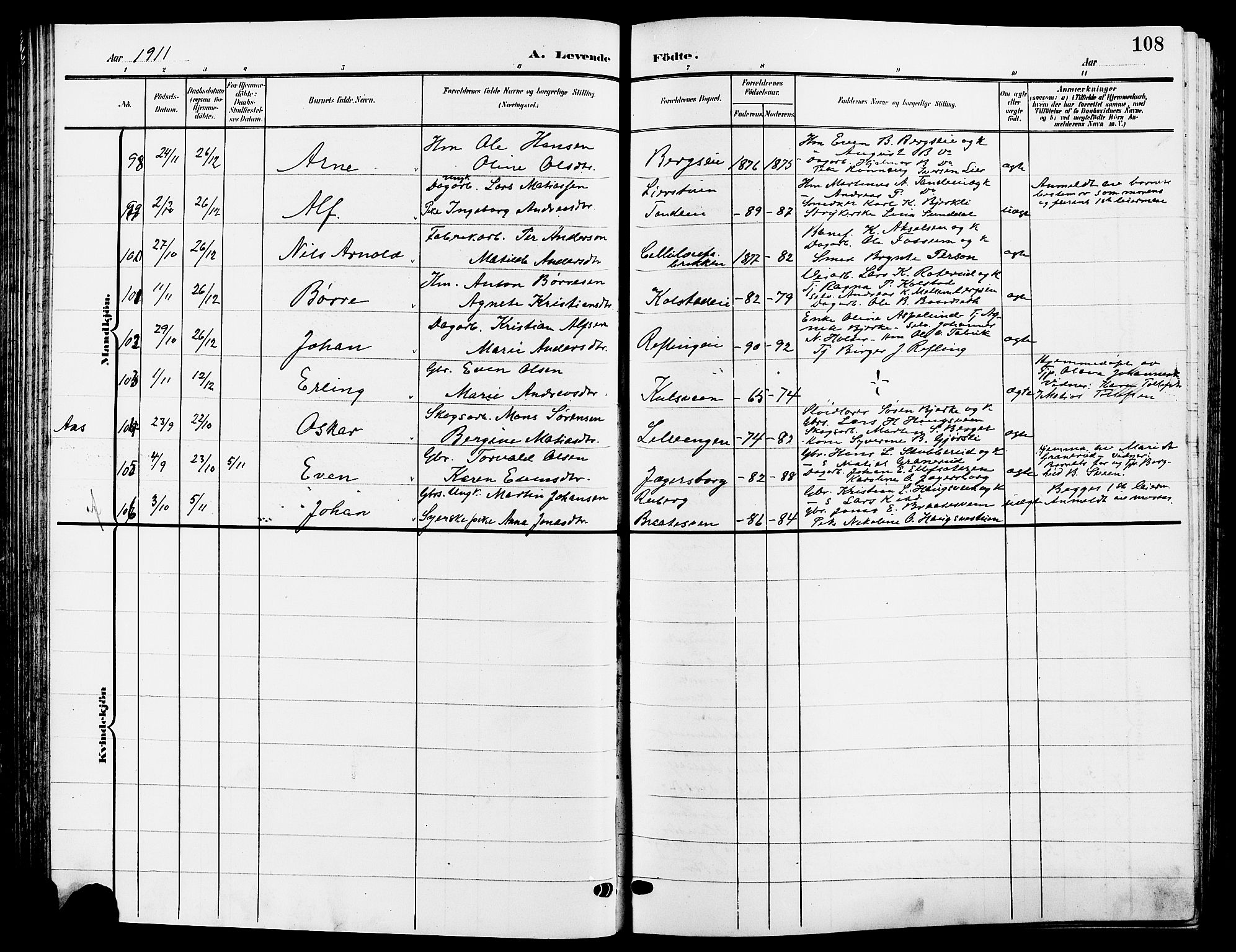 Ringsaker prestekontor, AV/SAH-PREST-014/L/La/L0015: Parish register (copy) no. 15, 1903-1912, p. 108