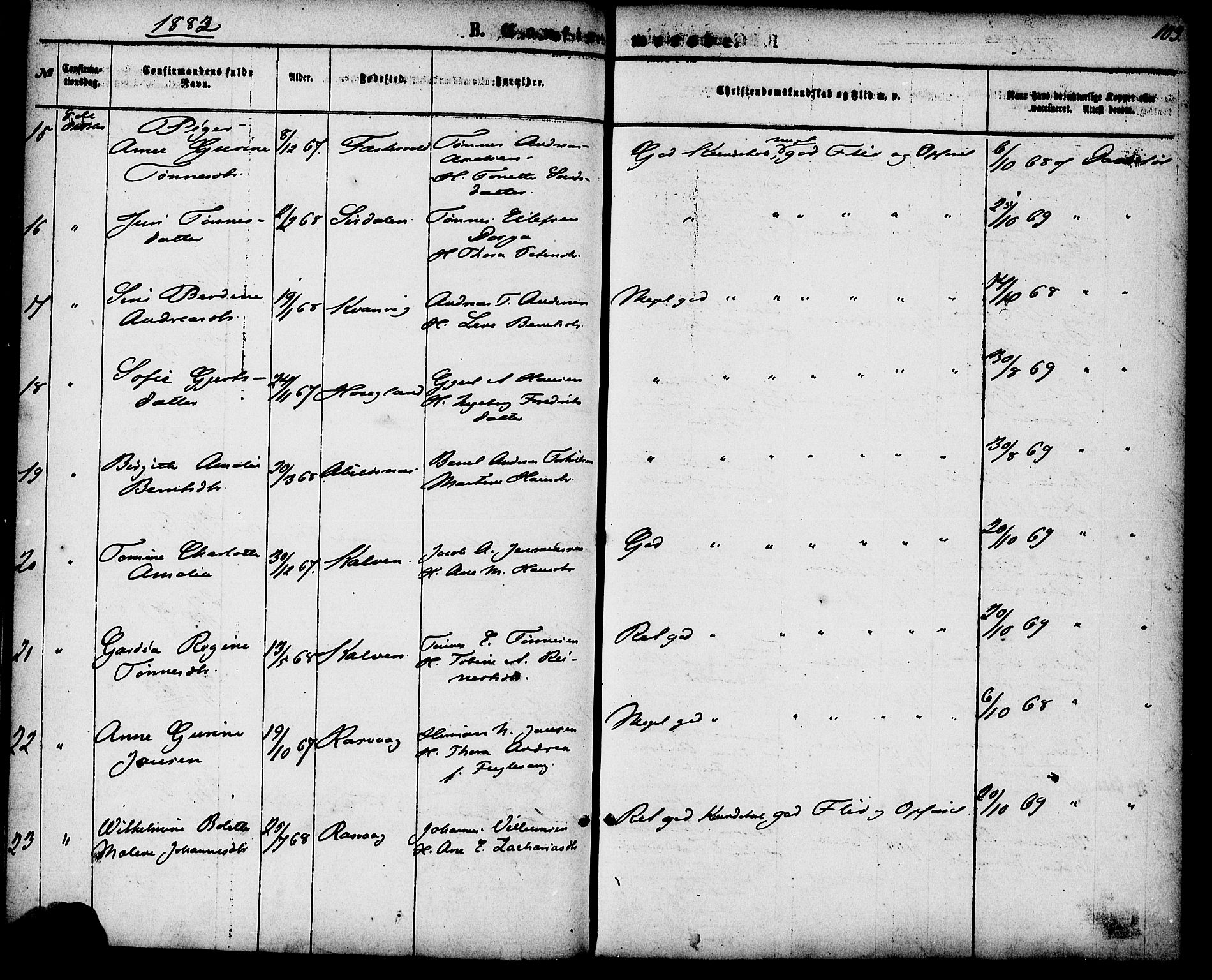 Flekkefjord sokneprestkontor, AV/SAK-1111-0012/F/Fa/Fab/L0005: Parish register (official) no. A 5, 1870-1886, p. 103