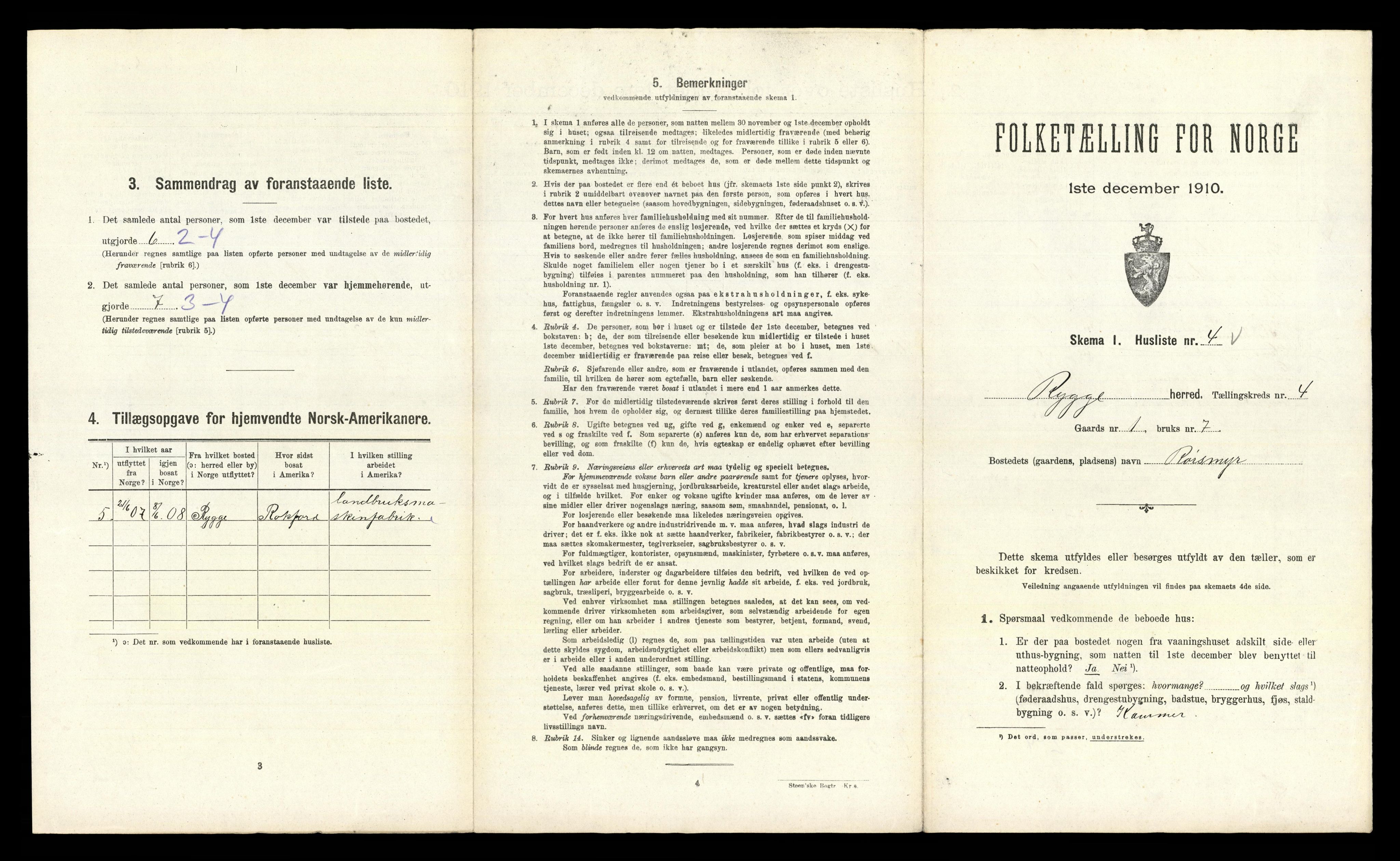 RA, 1910 census for Rygge, 1910, p. 612