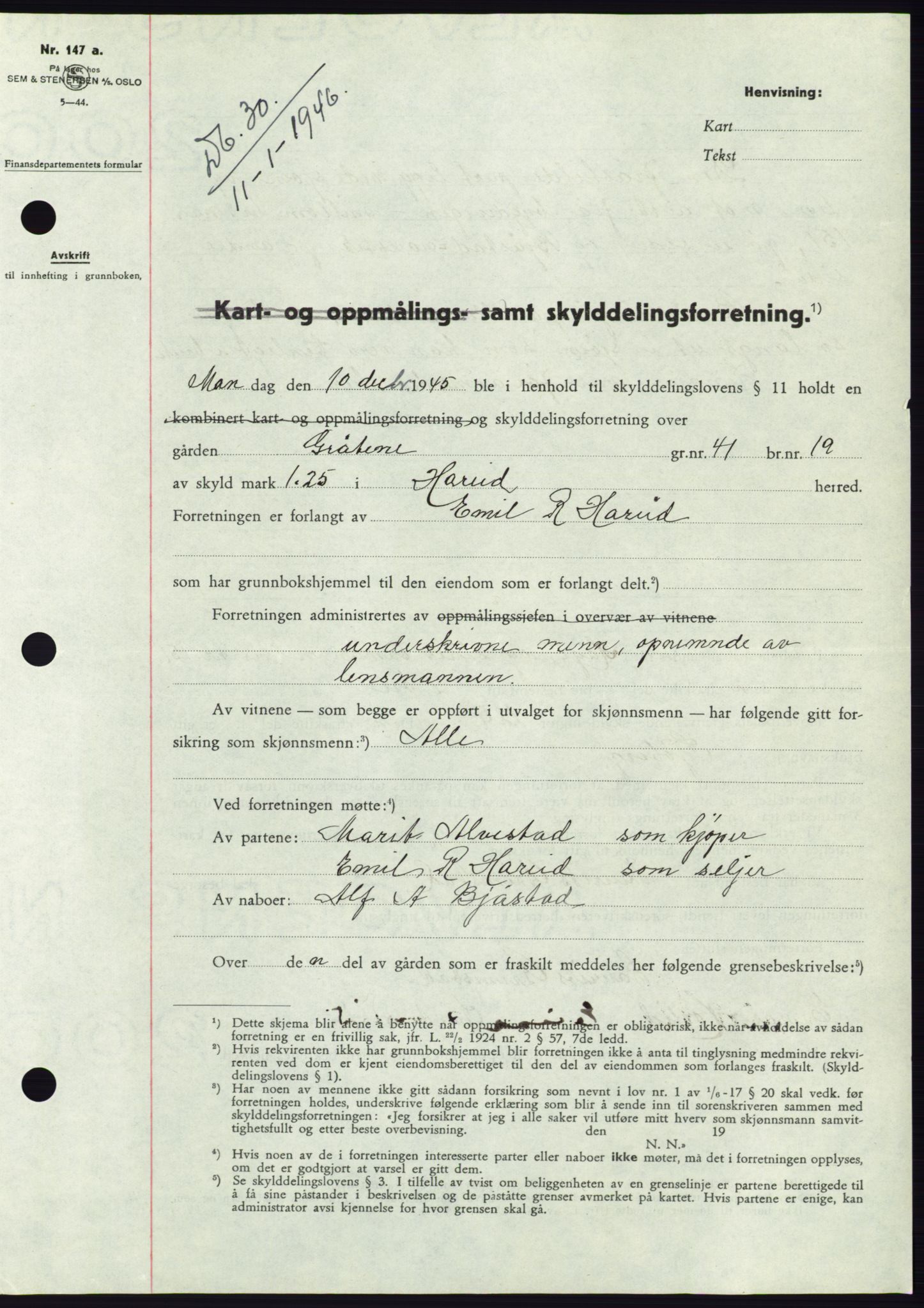 Søre Sunnmøre sorenskriveri, AV/SAT-A-4122/1/2/2C/L0077: Mortgage book no. 3A, 1945-1946, Diary no: : 30/1946