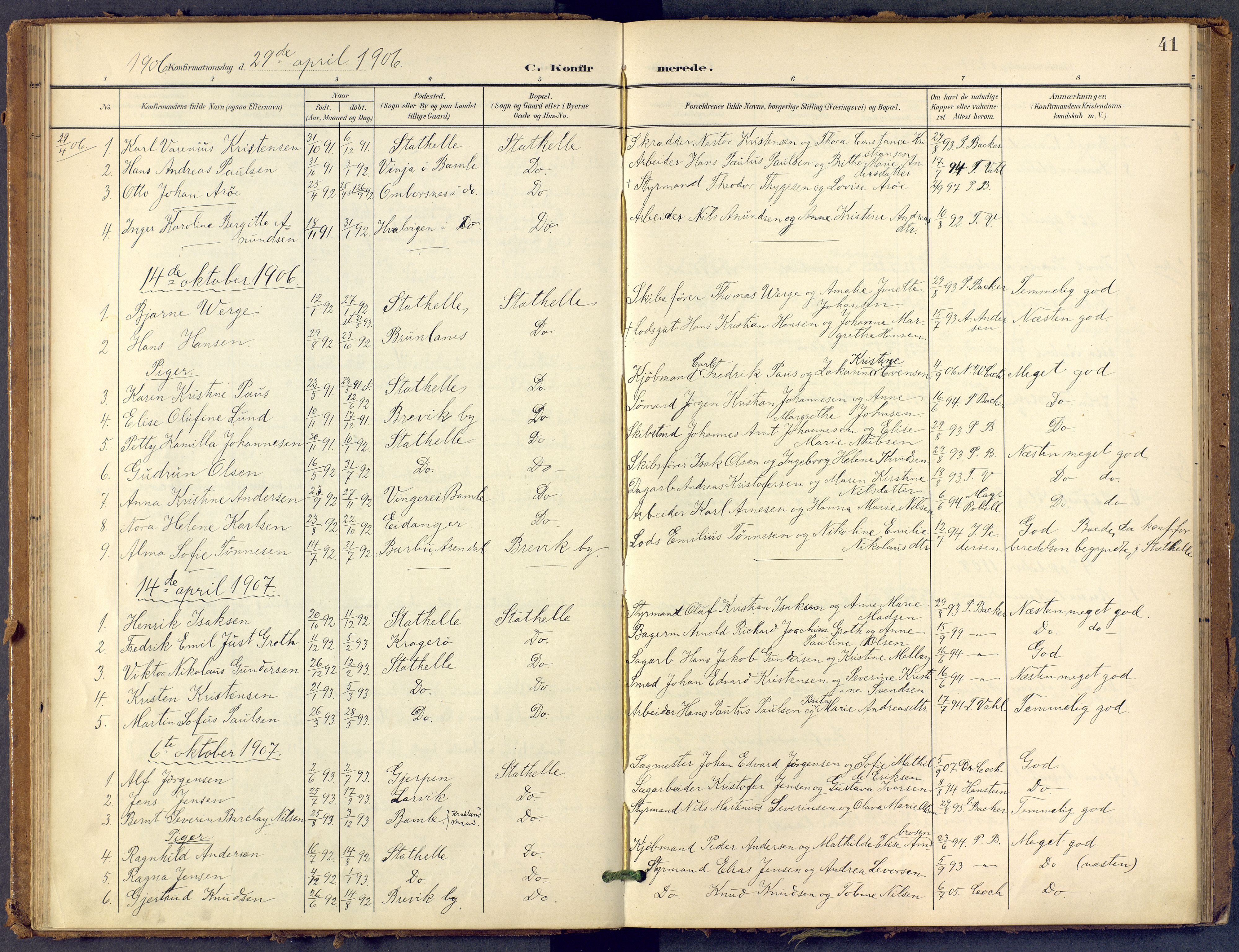 Bamble kirkebøker, SAKO/A-253/F/Fb/L0002: Parish register (official) no. II 2, 1900-1921, p. 41