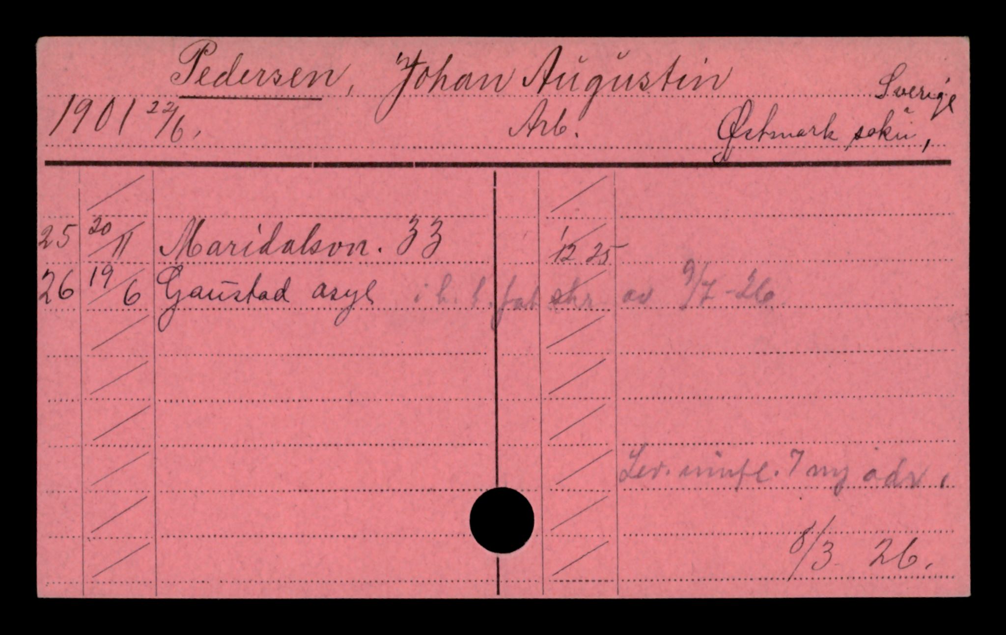 Oslo folkeregister, Registerkort, AV/SAO-A-11715/D/Da/L0076: Menn: Person Johan - Peters Disen, 1906-1919