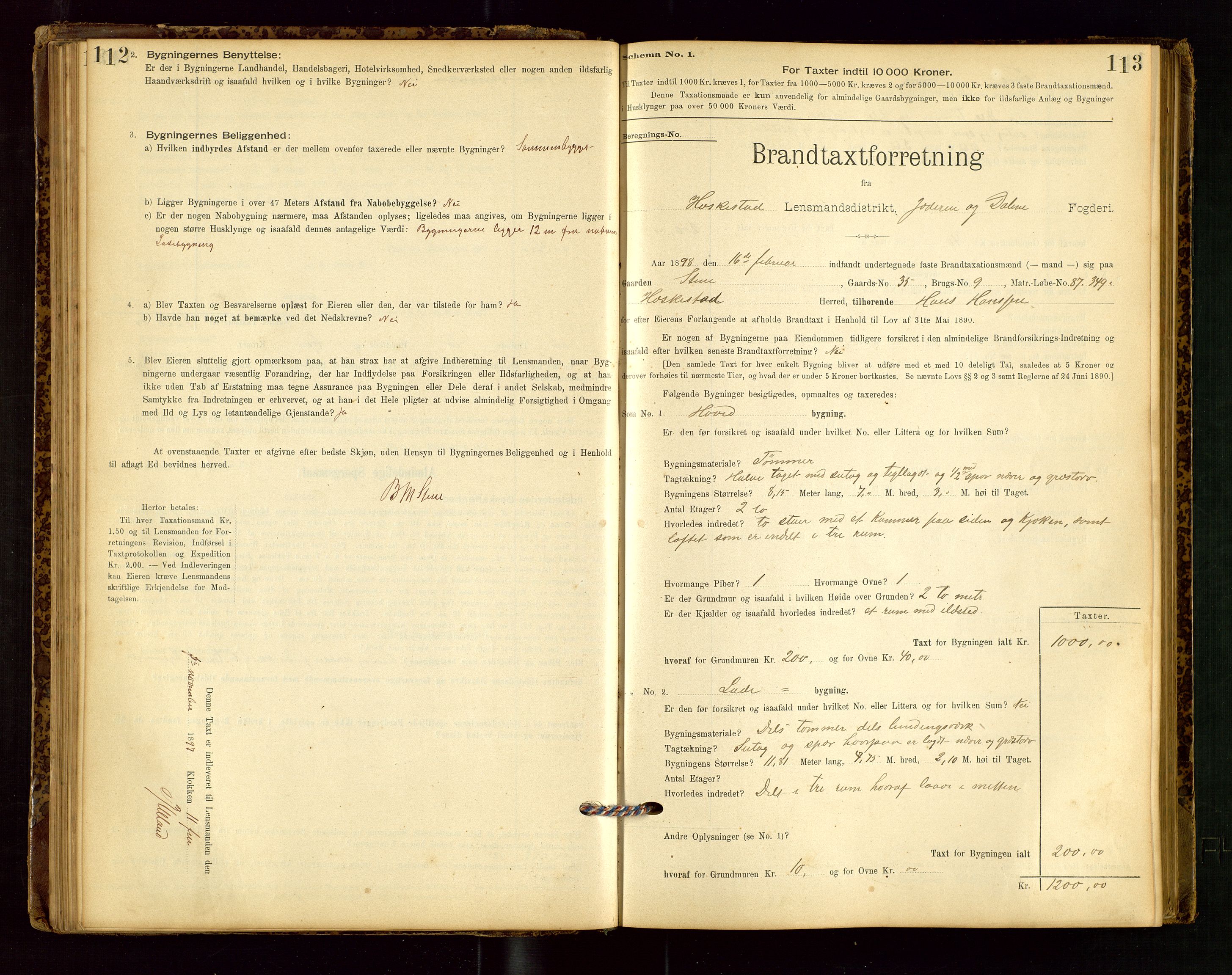 Heskestad lensmannskontor, SAST/A-100304/Gob/L0001: "Brandtaxationsprotokol", 1894-1915, p. 112-113