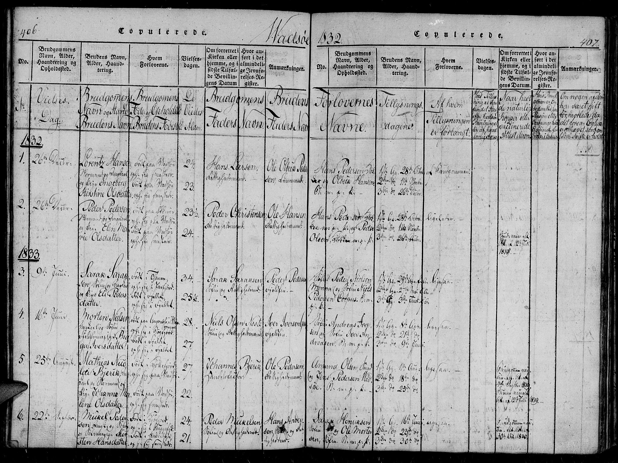 Vadsø sokneprestkontor, SATØ/S-1325/H/Ha/L0003kirke: Parish register (official) no. 3 /1, 1821-1839, p. 406-407