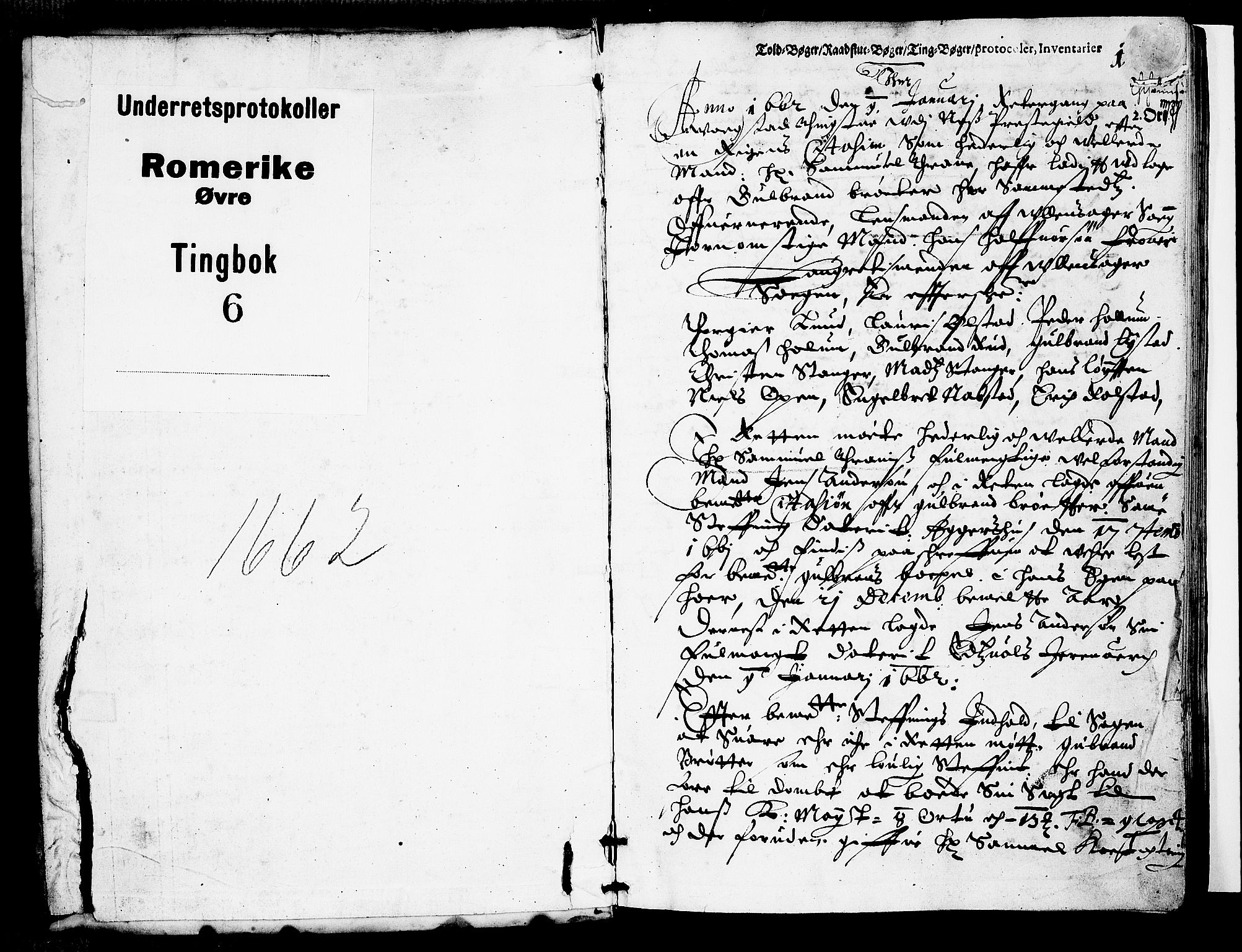 Øvre Romerike sorenskriveri, SAO/A-10649/F/Fb/L0006: Tingbok 6, 1662-1663, p. 0b-1a