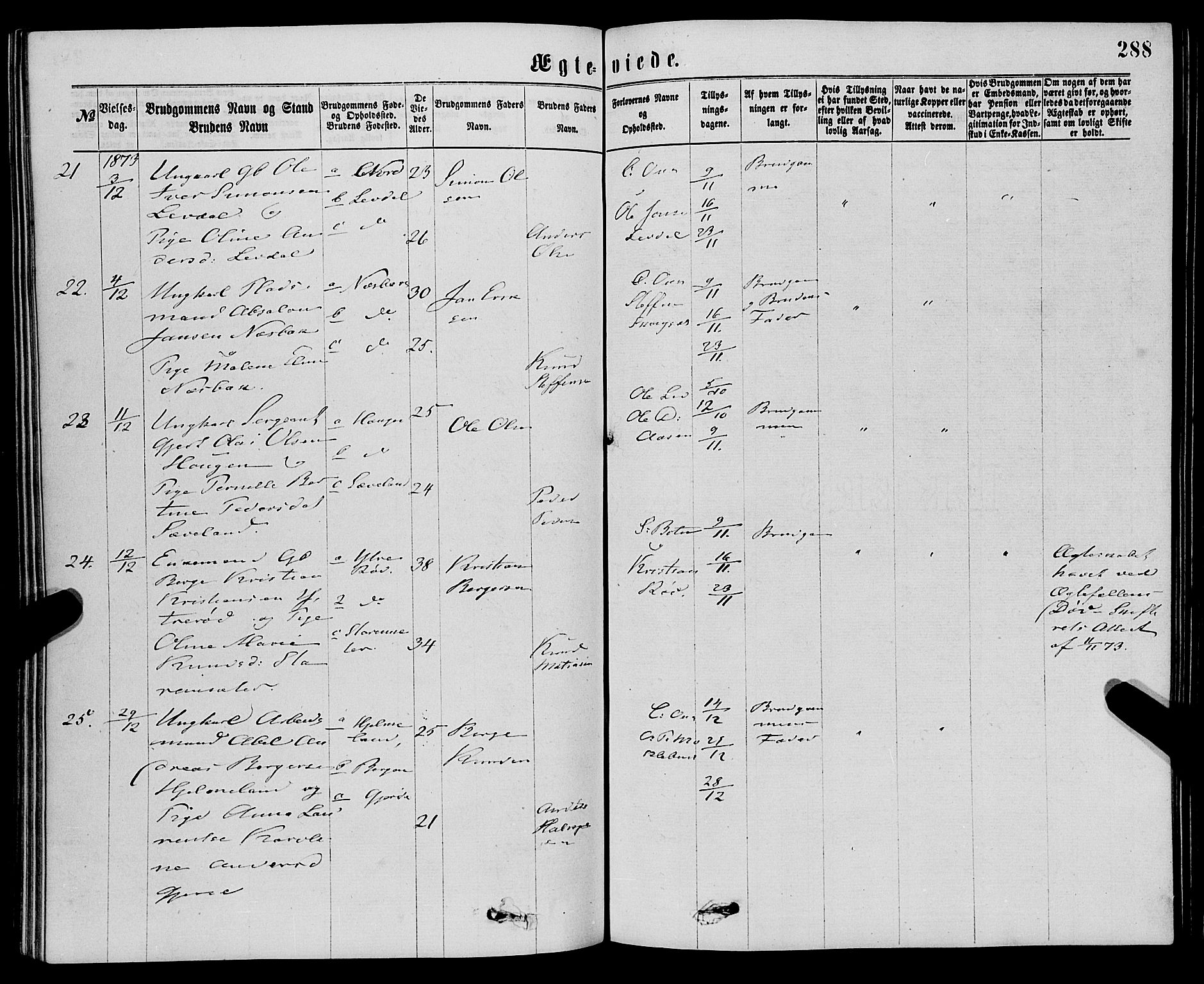 Eid sokneprestembete, AV/SAB-A-82301/H/Haa/Haaa/L0010: Parish register (official) no. A 10, 1867-1878, p. 288