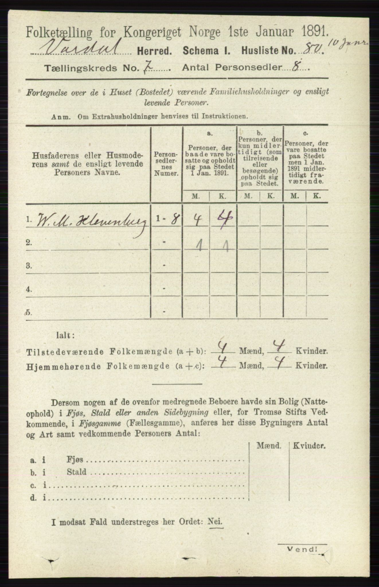 RA, 1891 census for 0527 Vardal, 1891, p. 2962