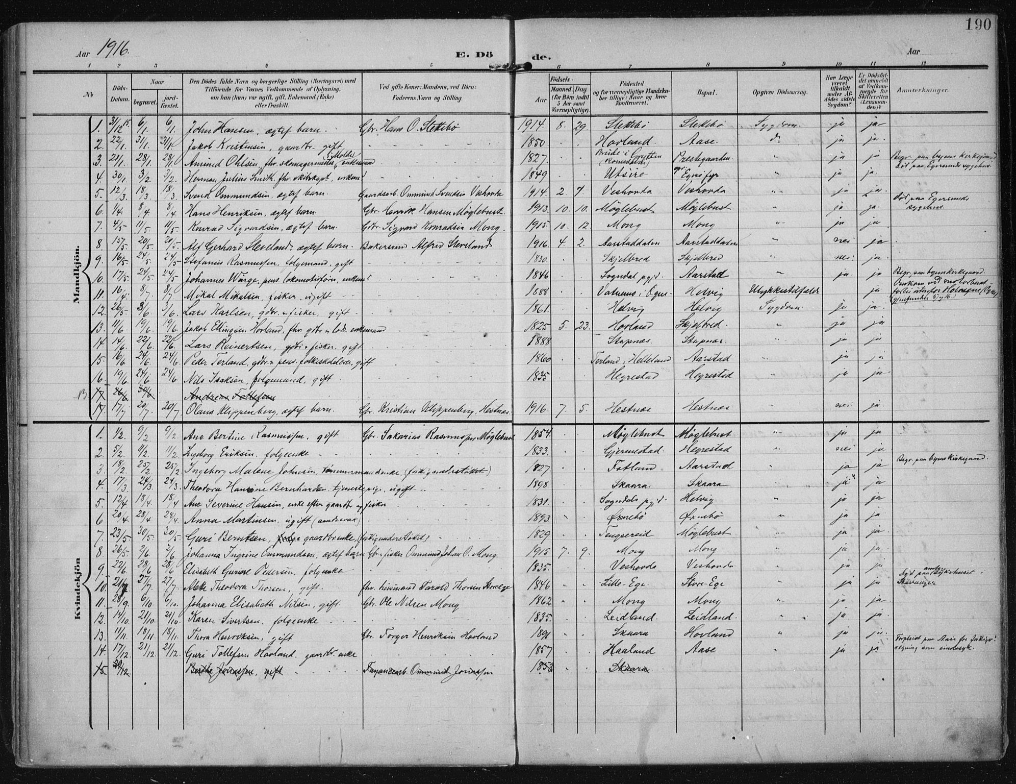 Eigersund sokneprestkontor, AV/SAST-A-101807/001/30/30BA/L0021: Parish register (official) no. A 20, 1906-1928, p. 190