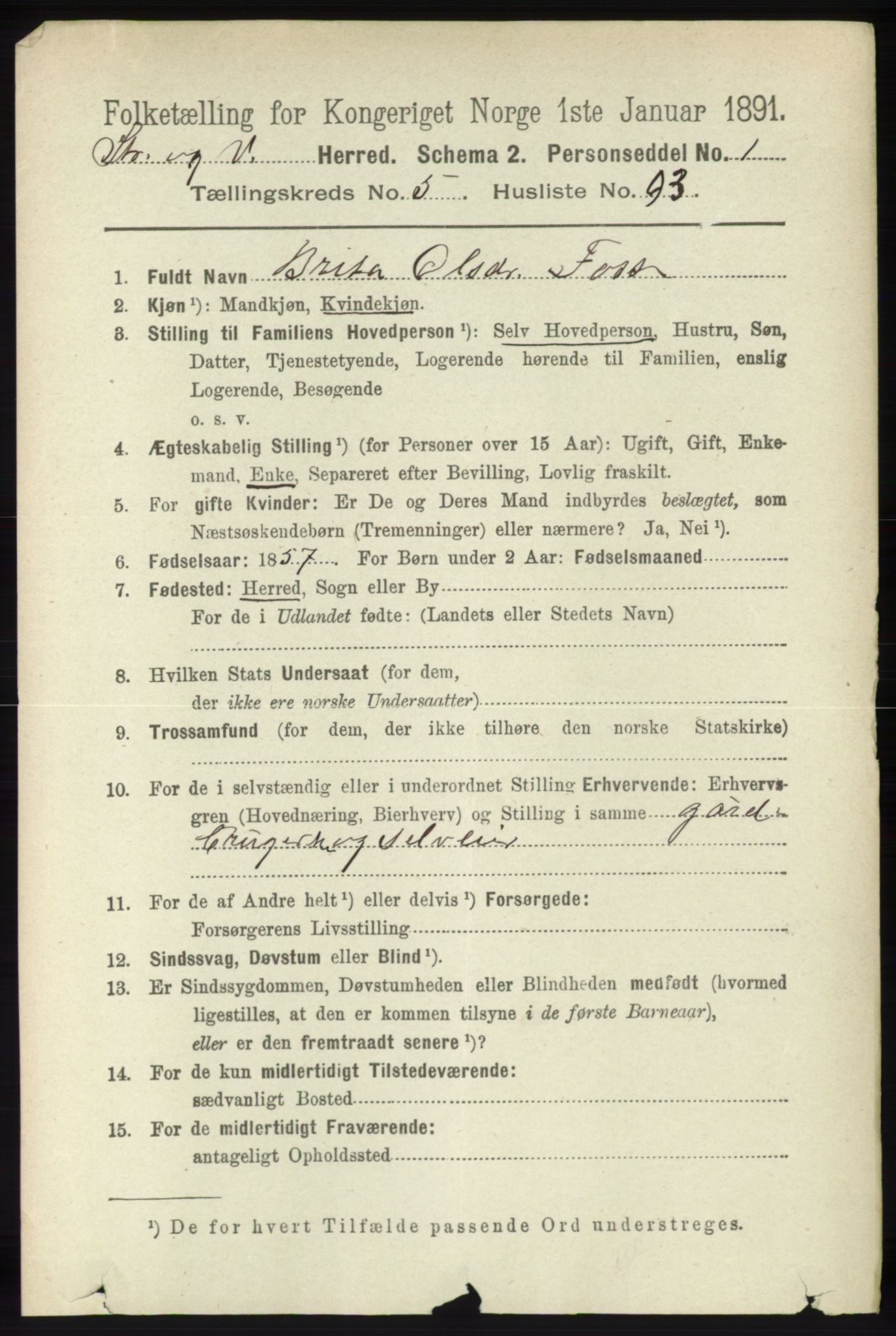 RA, 1891 census for 1226 Strandebarm og Varaldsøy, 1891, p. 2397