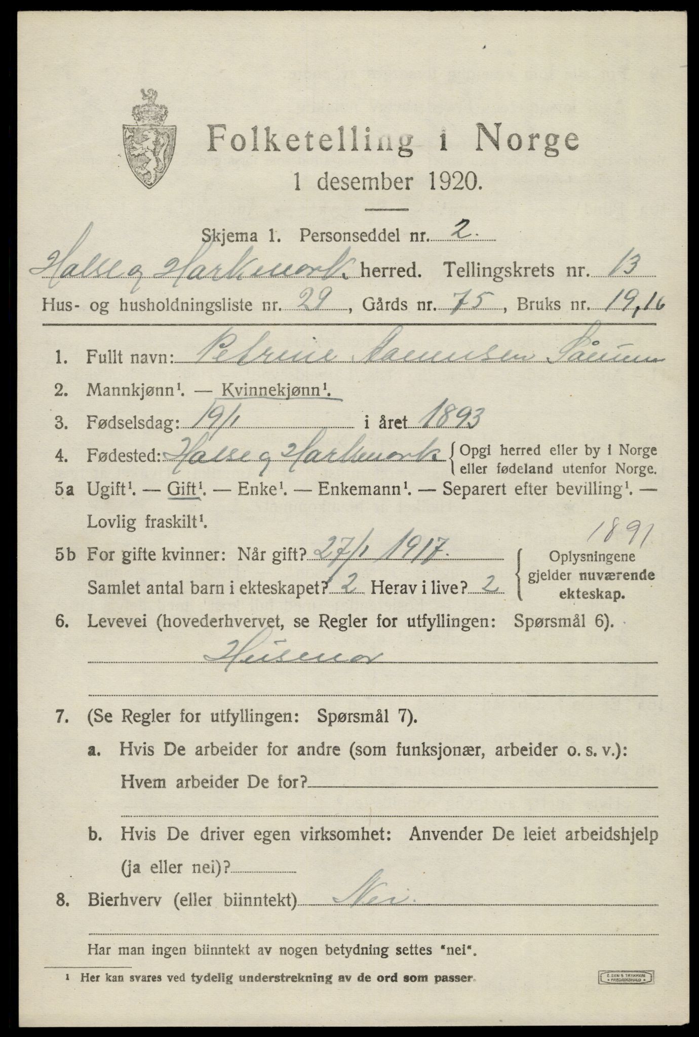 SAK, 1920 census for Halse og Harkmark, 1920, p. 7255