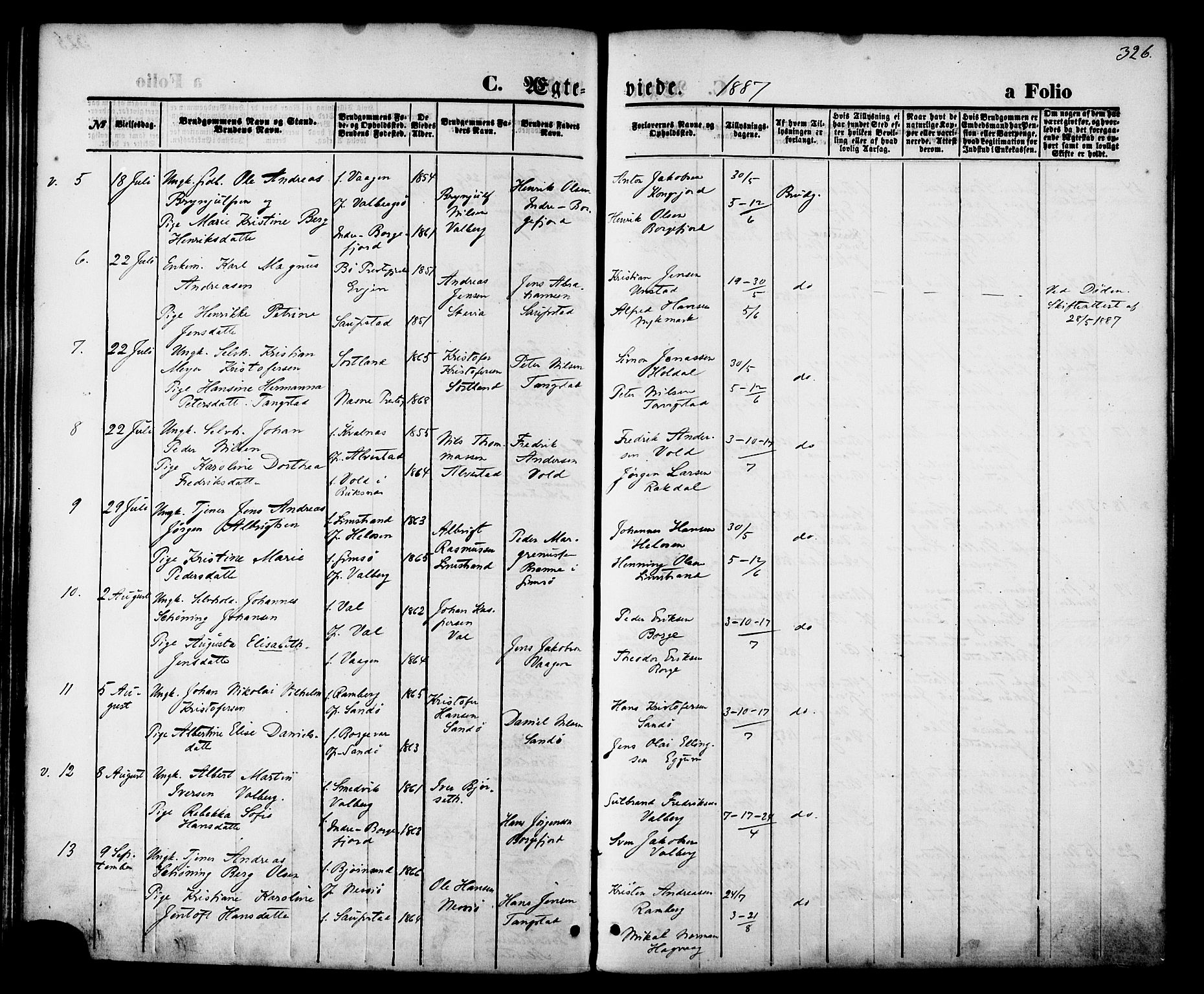 Ministerialprotokoller, klokkerbøker og fødselsregistre - Nordland, SAT/A-1459/880/L1132: Parish register (official) no. 880A06, 1869-1887, p. 326