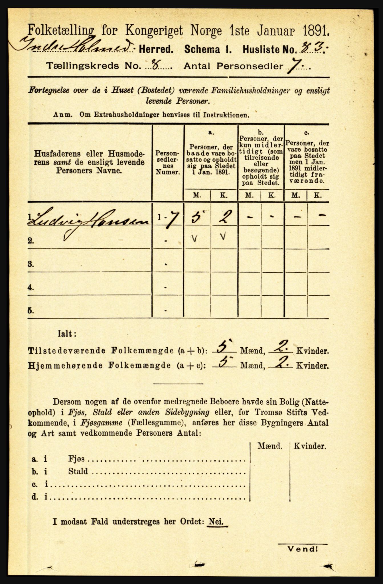 RA, 1891 census for 1430 Indre Holmedal, 1891, p. 3392