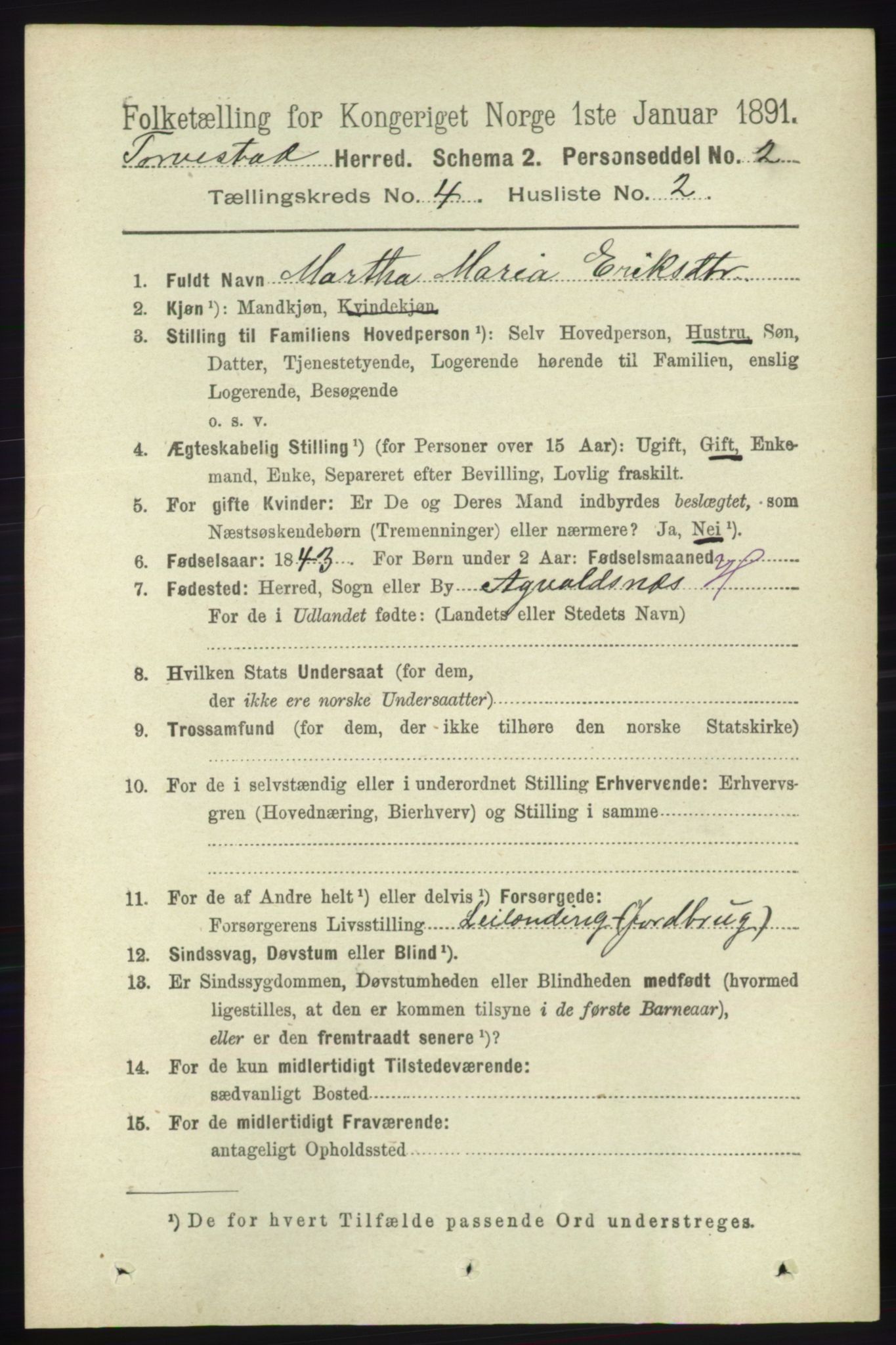 RA, 1891 census for 1152 Torvastad, 1891, p. 1480