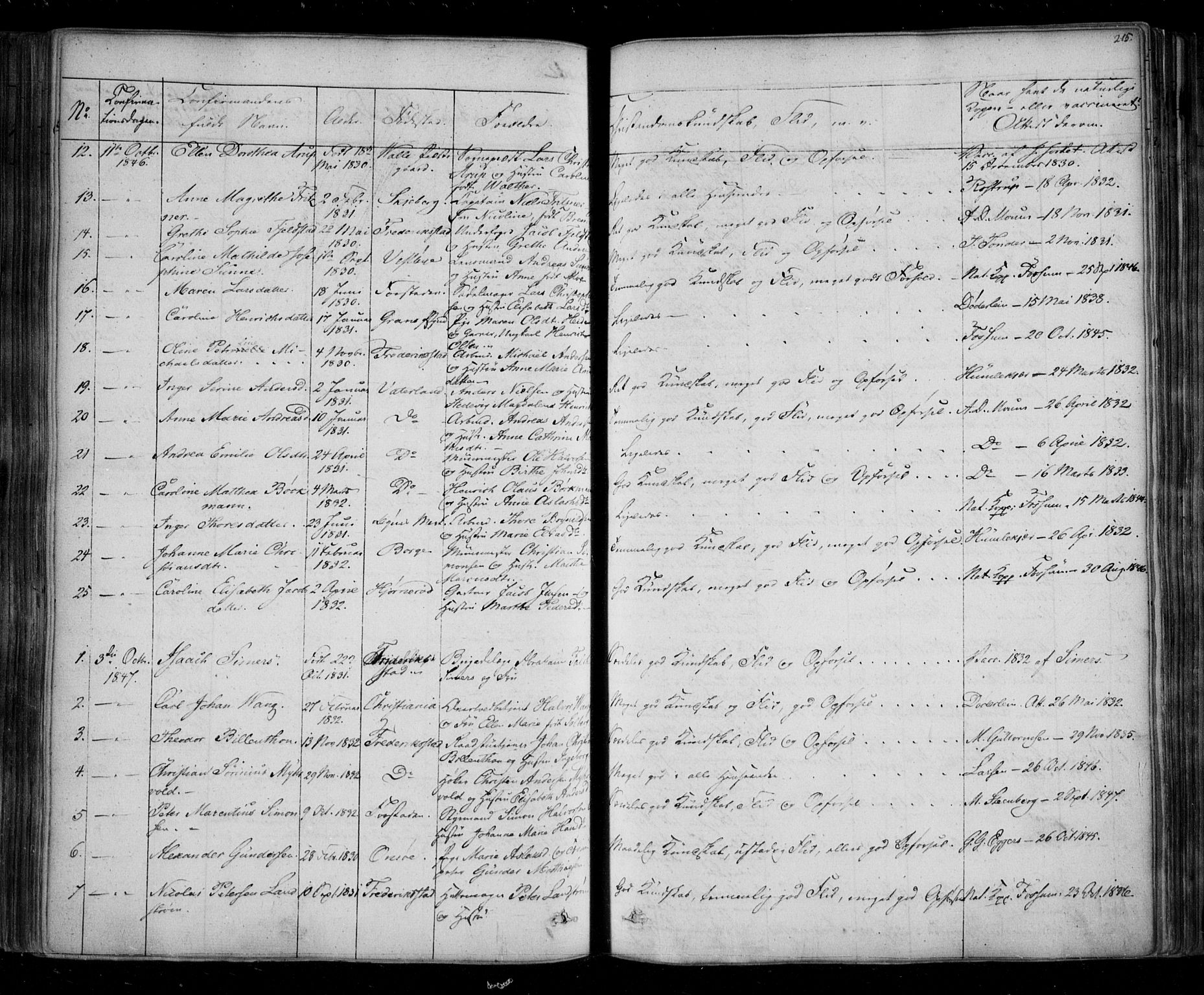 Fredrikstad prestekontor Kirkebøker, AV/SAO-A-11082/F/Fa/L0005: Parish register (official) no. 5, 1835-1856, p. 215