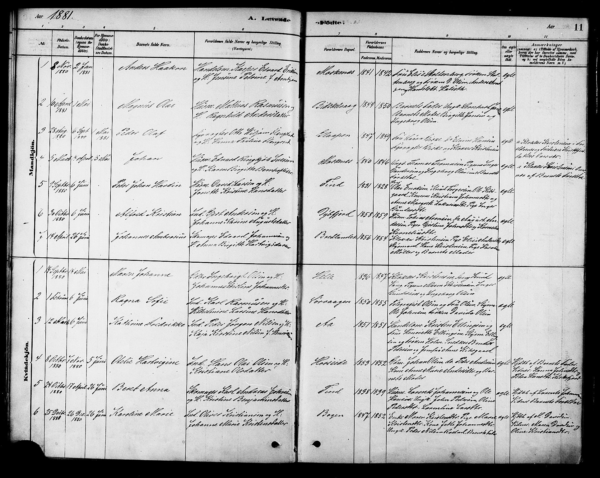 Ministerialprotokoller, klokkerbøker og fødselsregistre - Nordland, SAT/A-1459/886/L1219: Parish register (official) no. 886A01, 1878-1892, p. 11