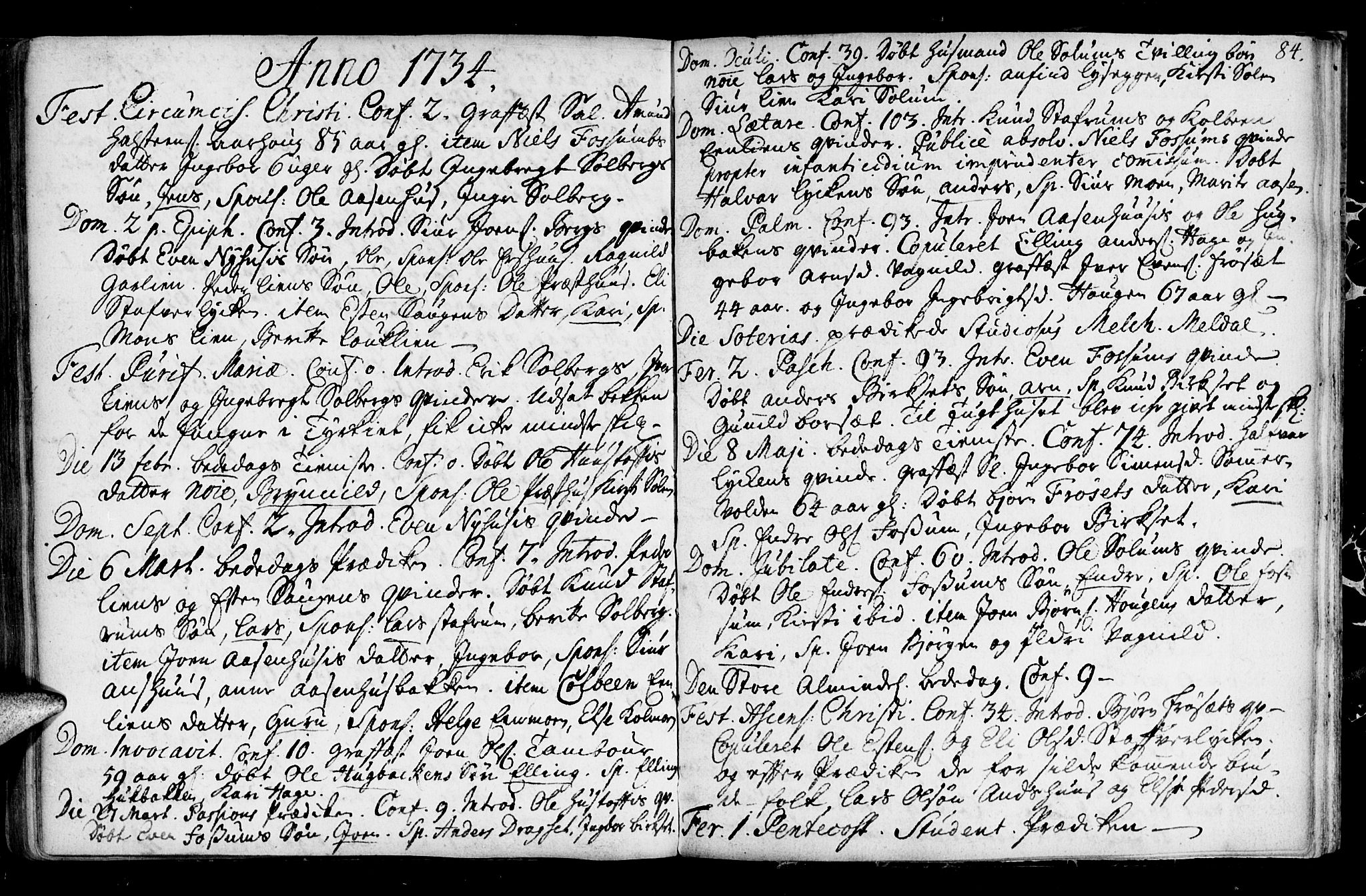 Ministerialprotokoller, klokkerbøker og fødselsregistre - Sør-Trøndelag, SAT/A-1456/689/L1036: Parish register (official) no. 689A01, 1696-1746, p. 84