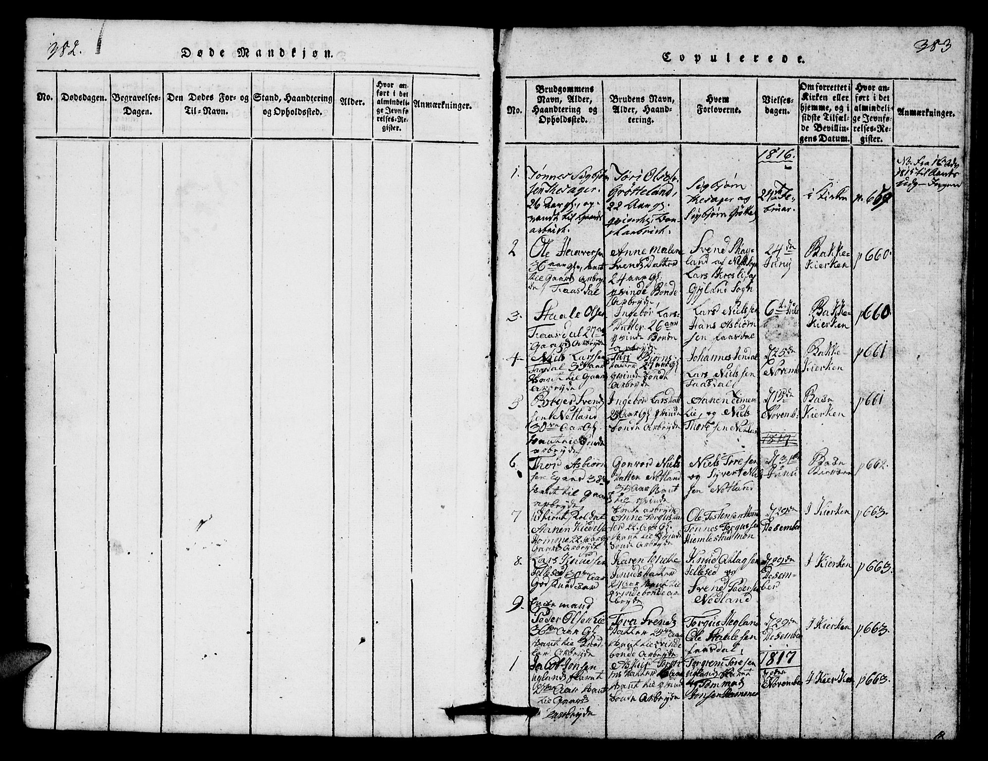 Bakke sokneprestkontor, SAK/1111-0002/F/Fb/Fbb/L0001: Parish register (copy) no. B 1, 1815-1835, p. 382-383