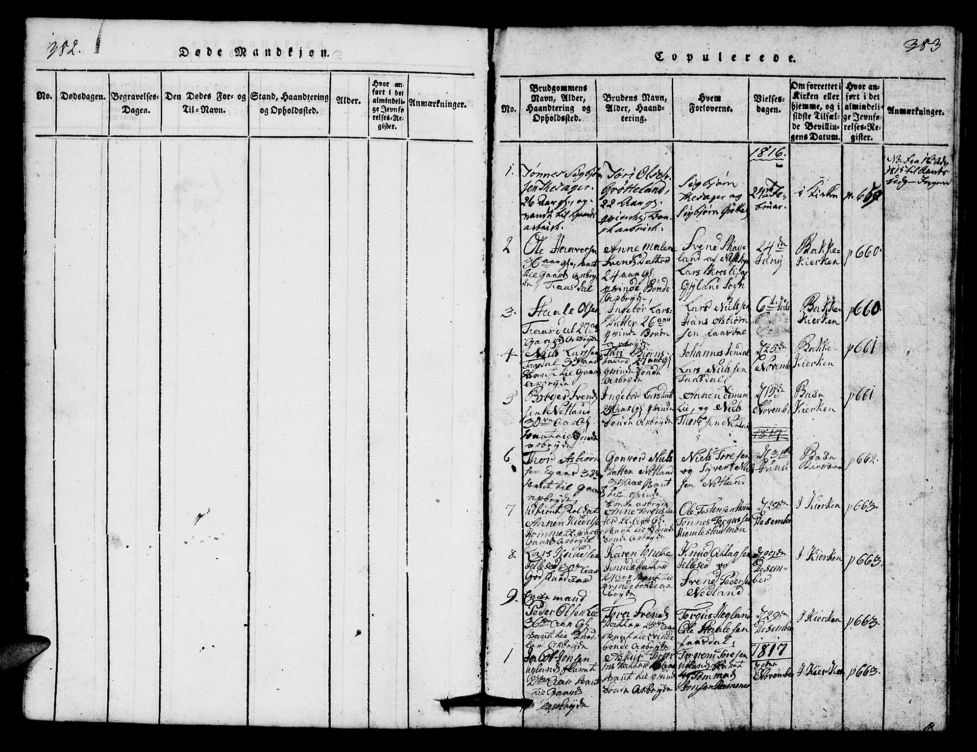 Bakke sokneprestkontor, AV/SAK-1111-0002/F/Fb/Fbb/L0001: Parish register (copy) no. B 1, 1815-1835, p. 382-383