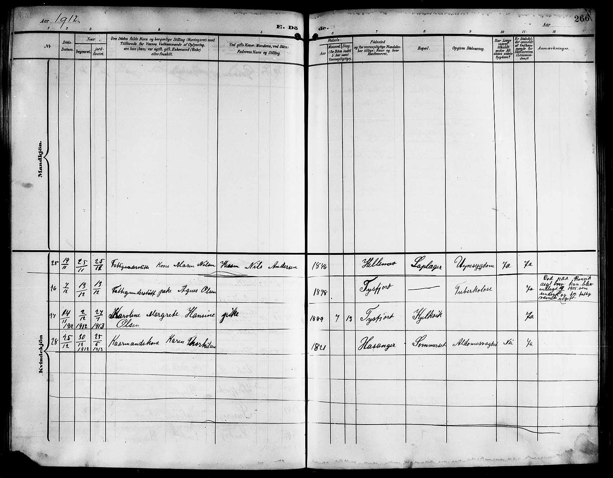 Ministerialprotokoller, klokkerbøker og fødselsregistre - Nordland, AV/SAT-A-1459/861/L0877: Parish register (copy) no. 861C03, 1903-1919, p. 266