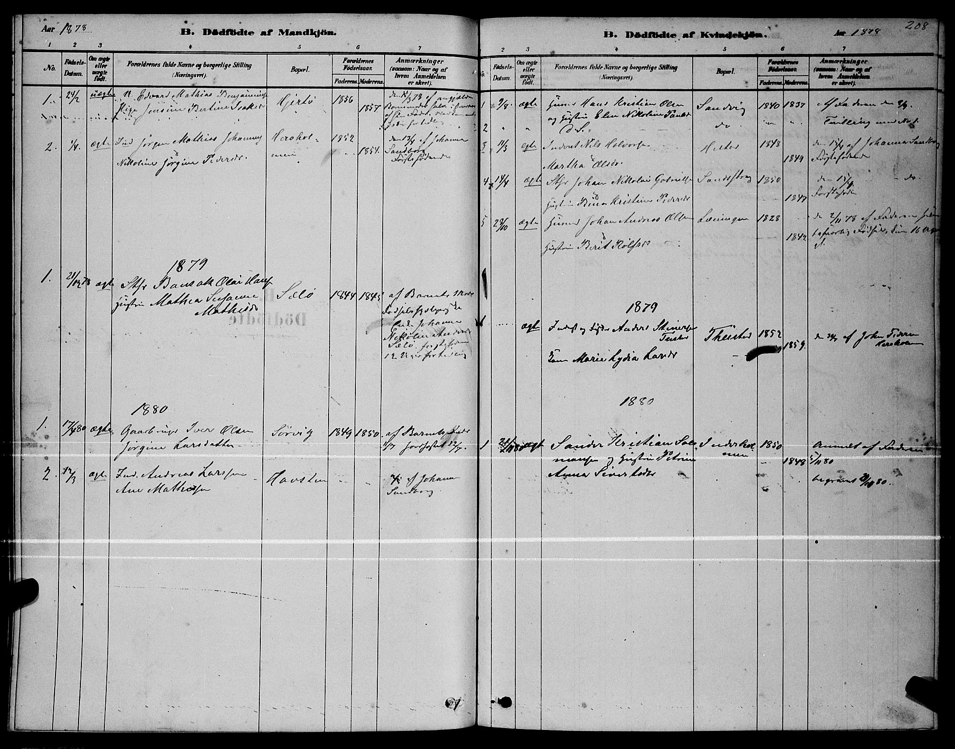 Ministerialprotokoller, klokkerbøker og fødselsregistre - Nordland, AV/SAT-A-1459/834/L0513: Parish register (copy) no. 834C04, 1877-1892, p. 208