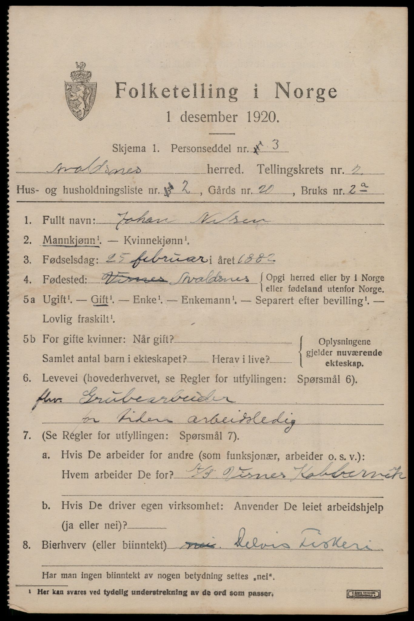 SAST, 1920 census for Avaldsnes, 1920, p. 1831