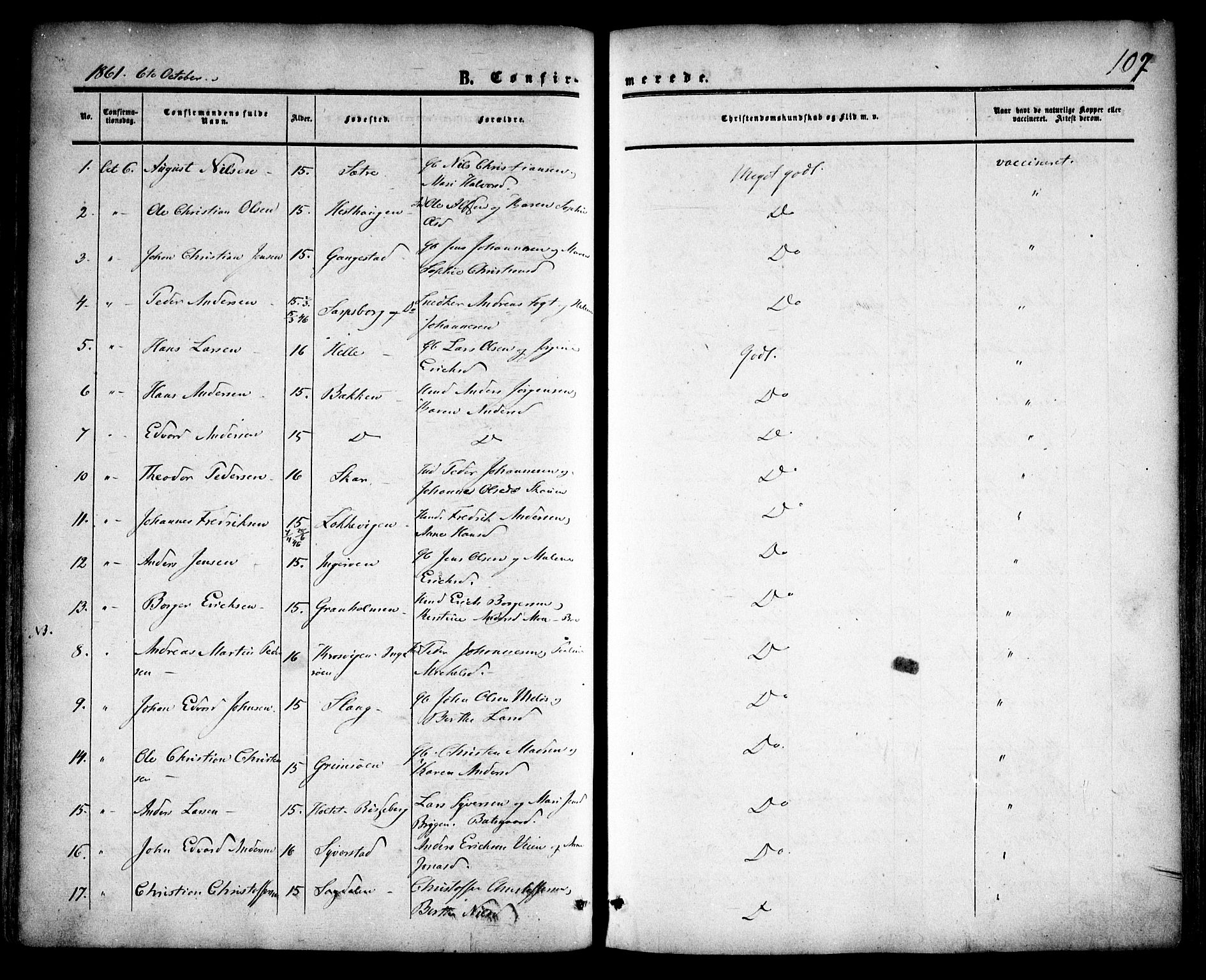 Skjeberg prestekontor Kirkebøker, SAO/A-10923/F/Fa/L0007: Parish register (official) no. I 7, 1859-1868, p. 107