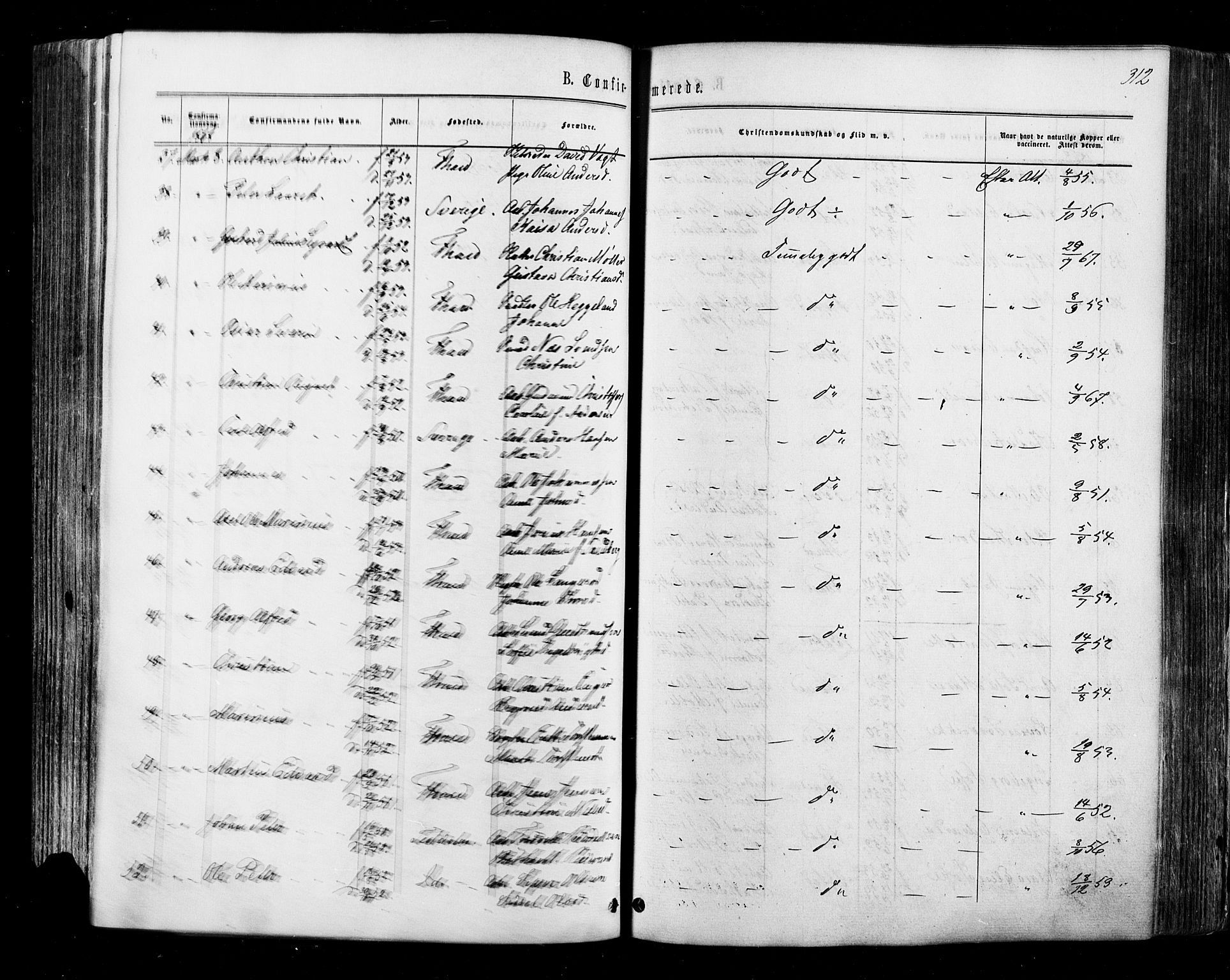 Halden prestekontor Kirkebøker, AV/SAO-A-10909/F/Fa/L0009: Parish register (official) no. I 9, 1866-1877, p. 312