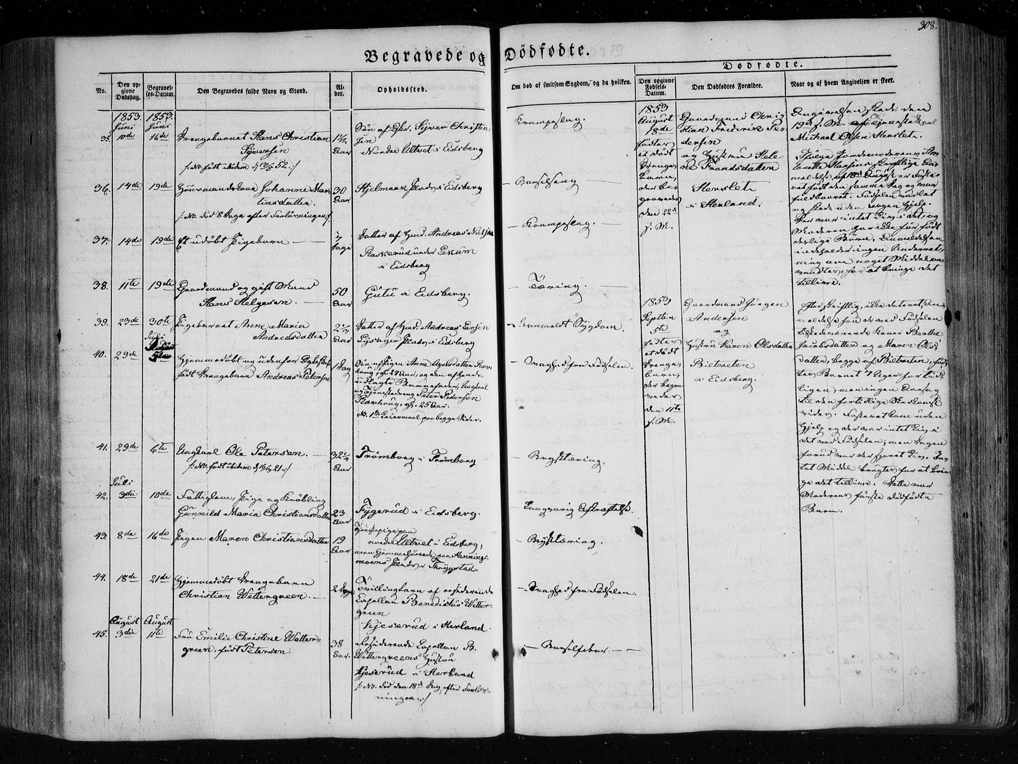 Eidsberg prestekontor Kirkebøker, AV/SAO-A-10905/F/Fa/L0009: Parish register (official) no. I 9, 1849-1856, p. 308