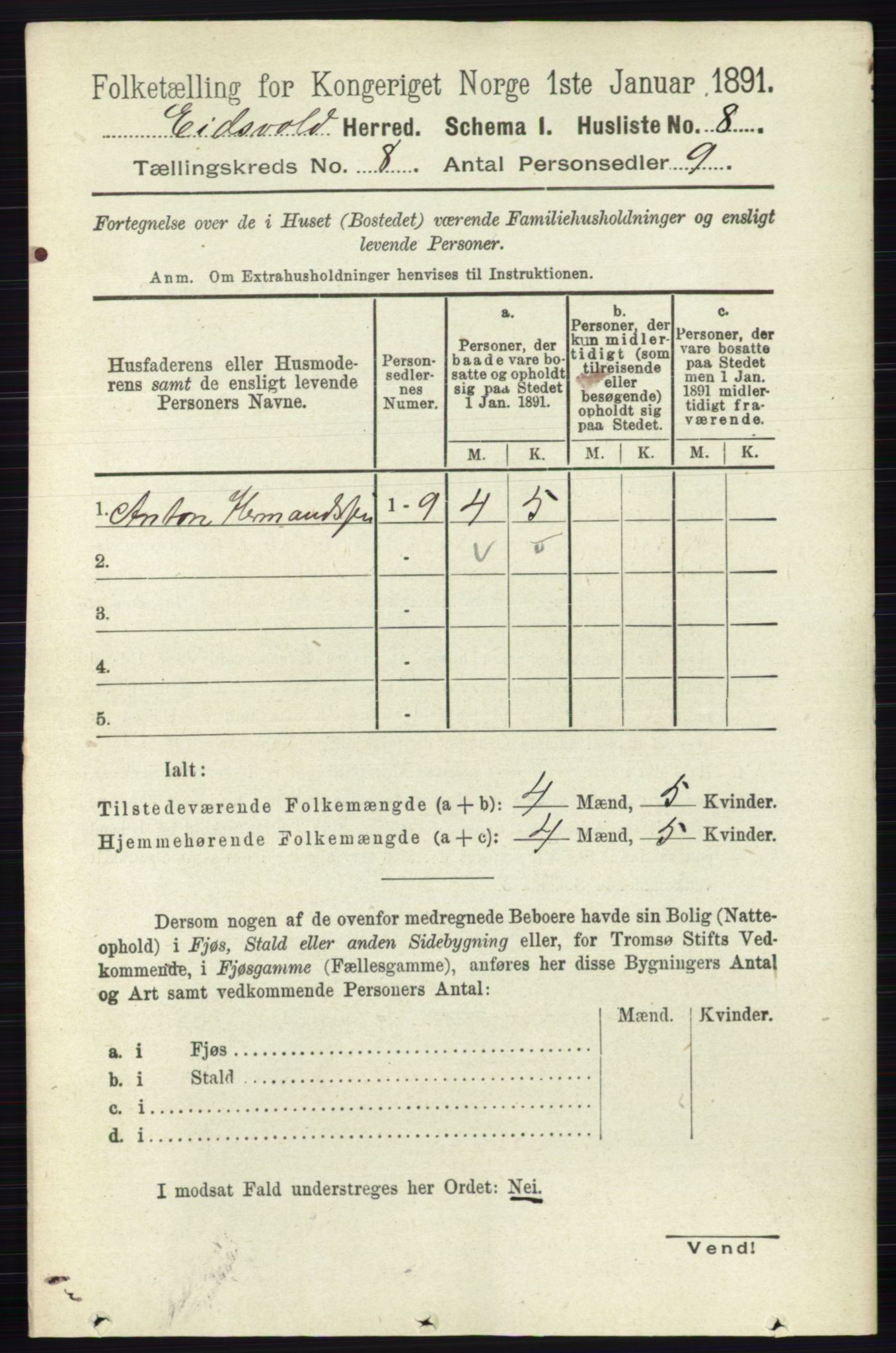 RA, 1891 census for 0237 Eidsvoll, 1891, p. 5111