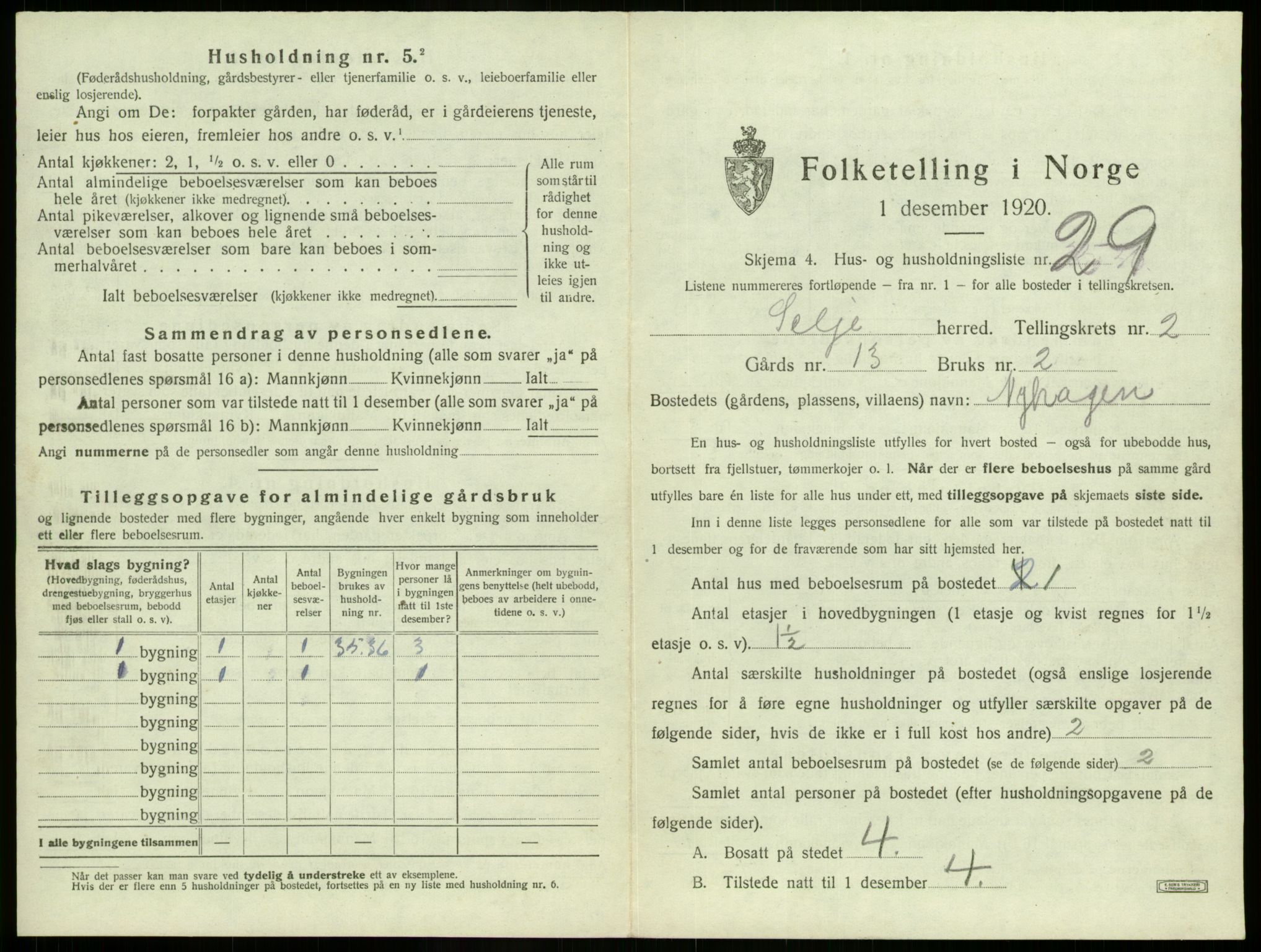 SAB, 1920 census for Selje, 1920, p. 186