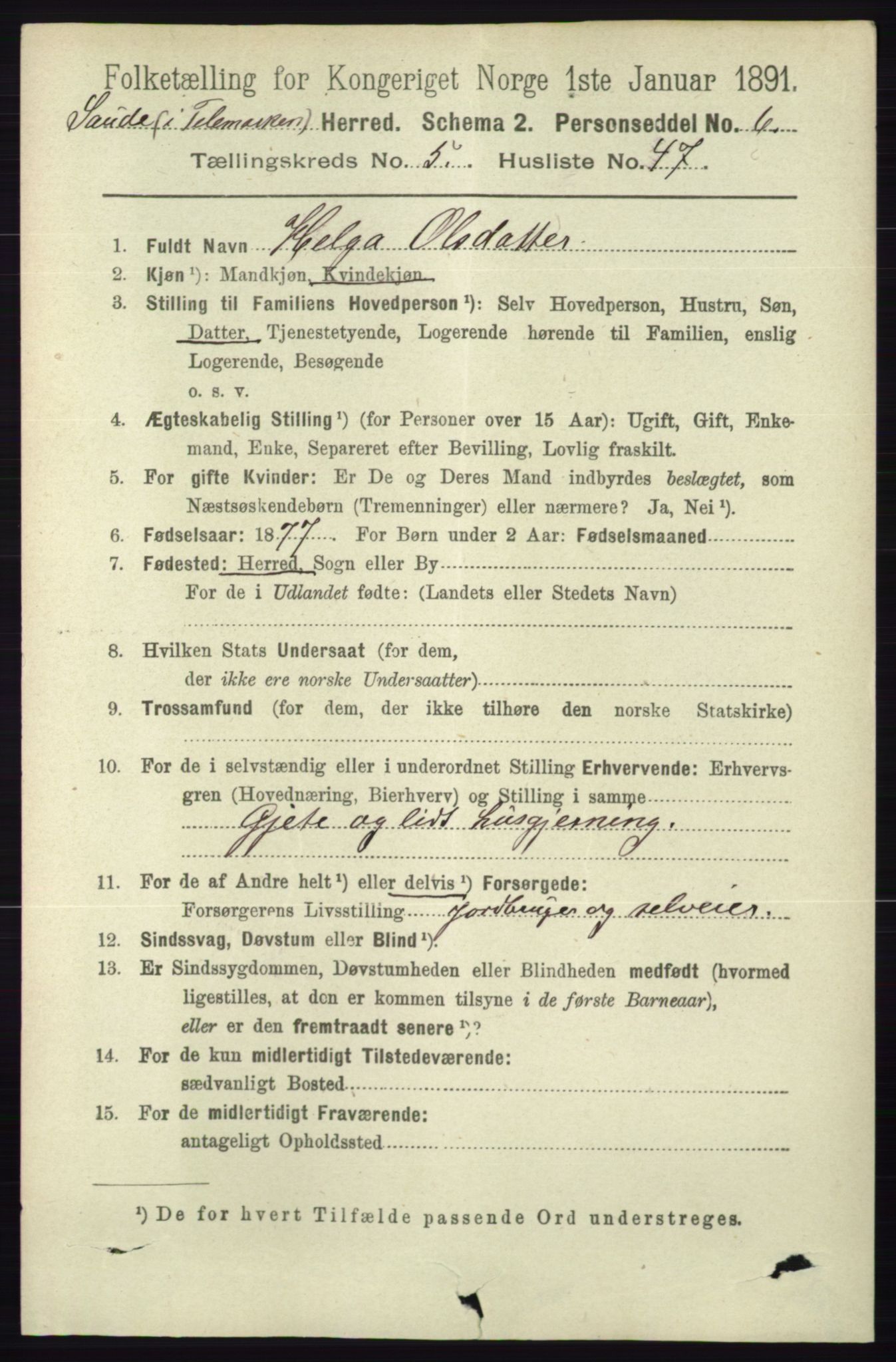 RA, 1891 census for 0822 Sauherad, 1891, p. 1671