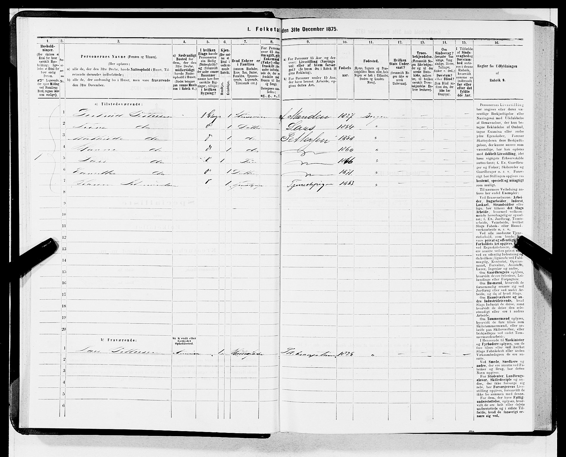 SAB, 1875 census for 1301 Bergen, 1875, p. 852