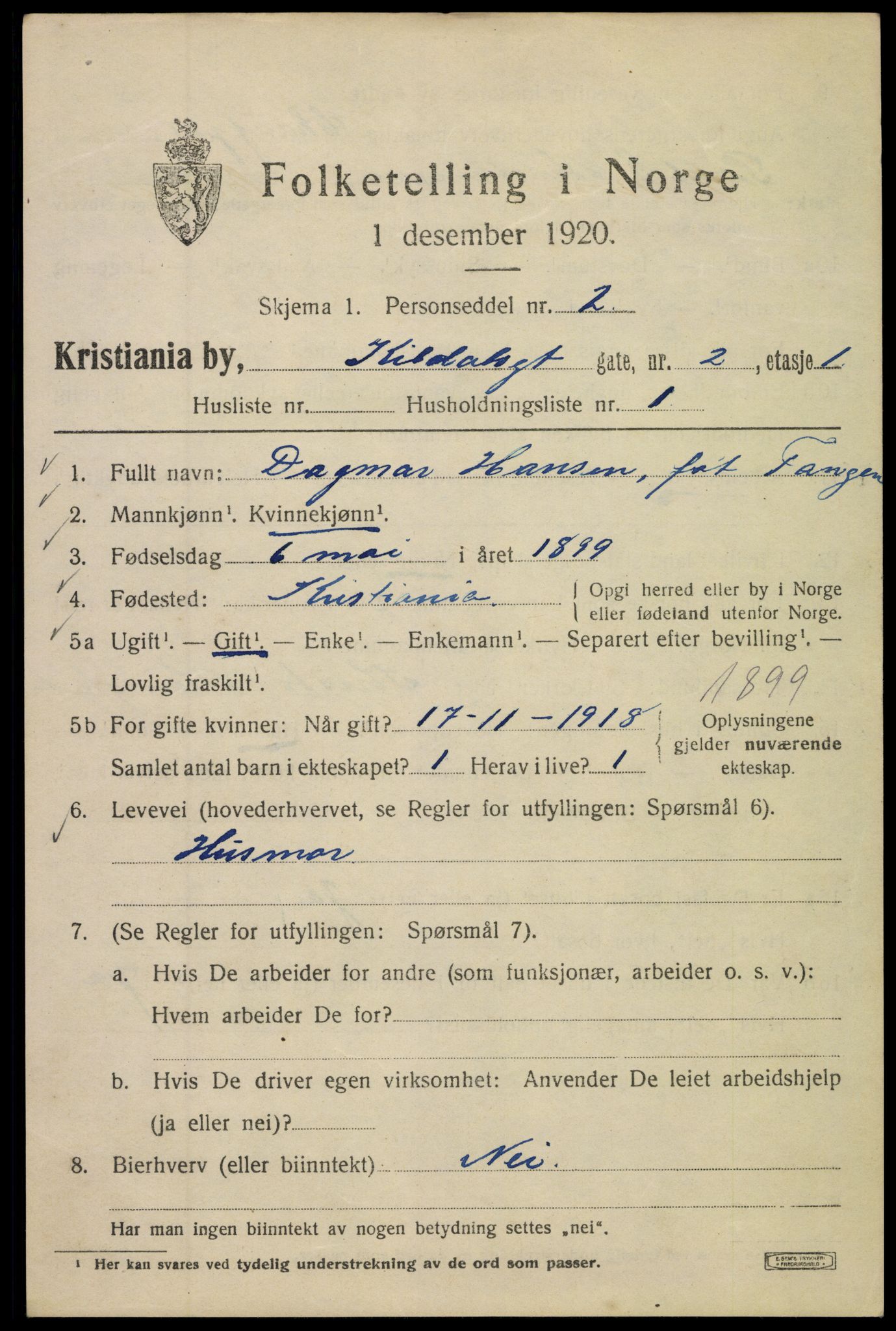 SAO, 1920 census for Kristiania, 1920, p. 332105