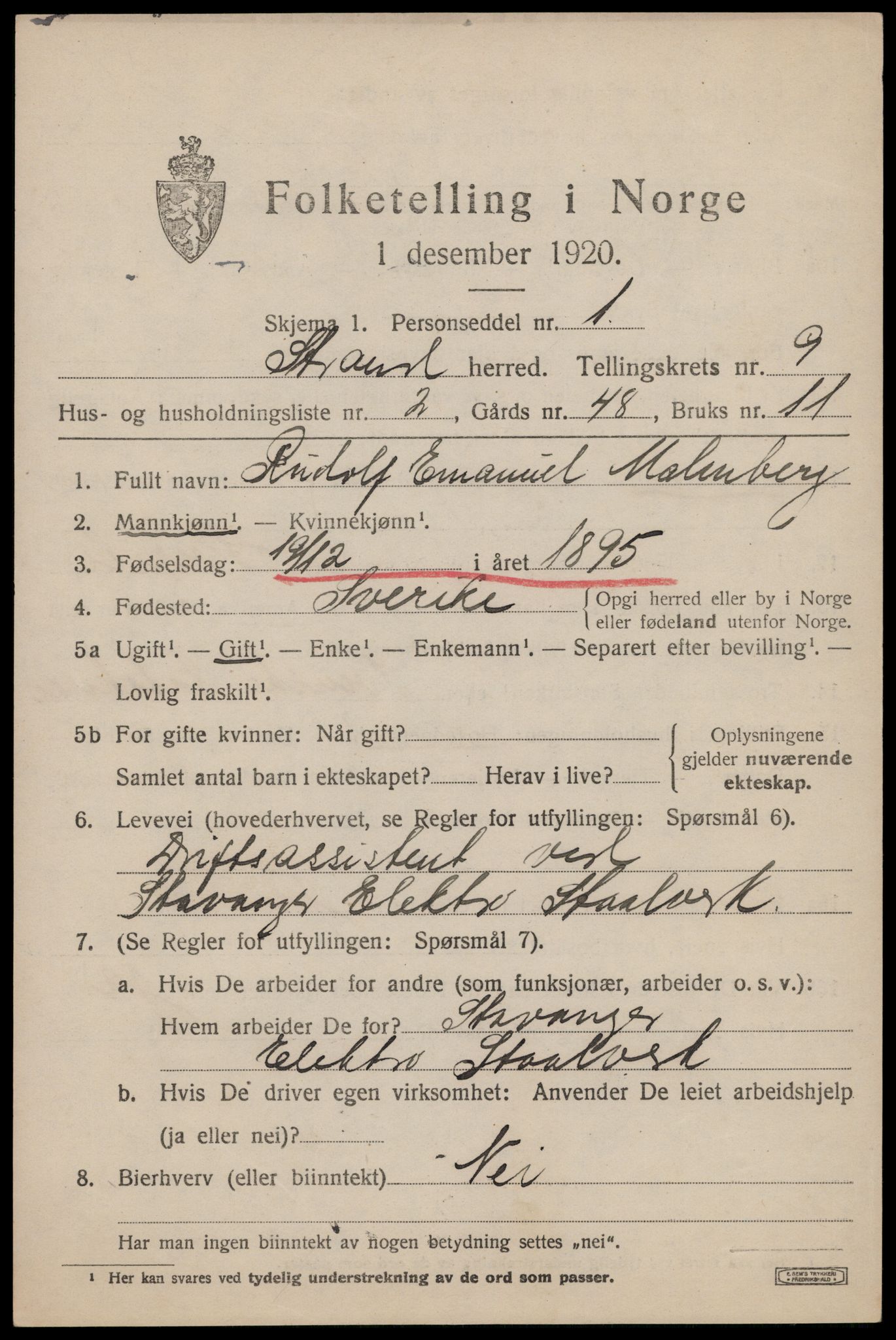 SAST, 1920 census for Strand, 1920, p. 6337