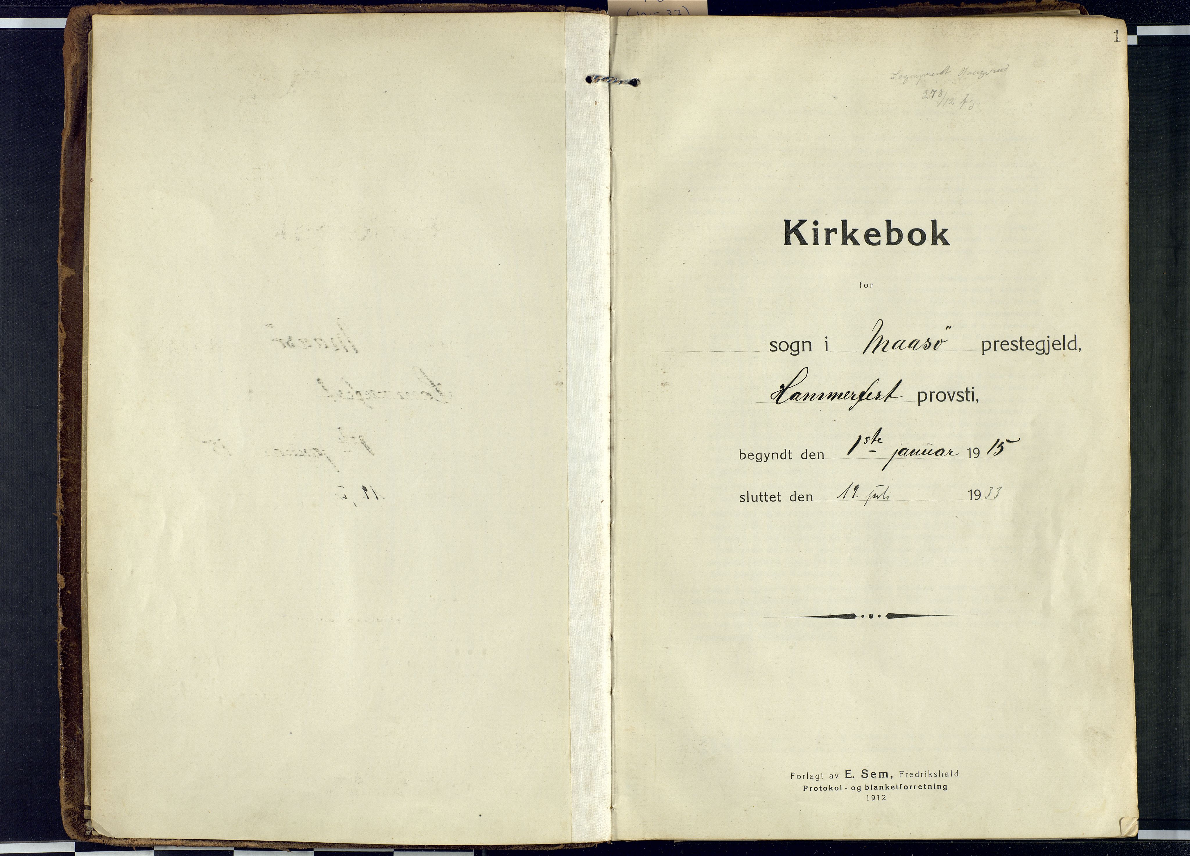 Måsøy sokneprestkontor, AV/SATØ-S-1348/H/Ha/L0010kirke: Parish register (official) no. 10, 1915-1933, p. 1