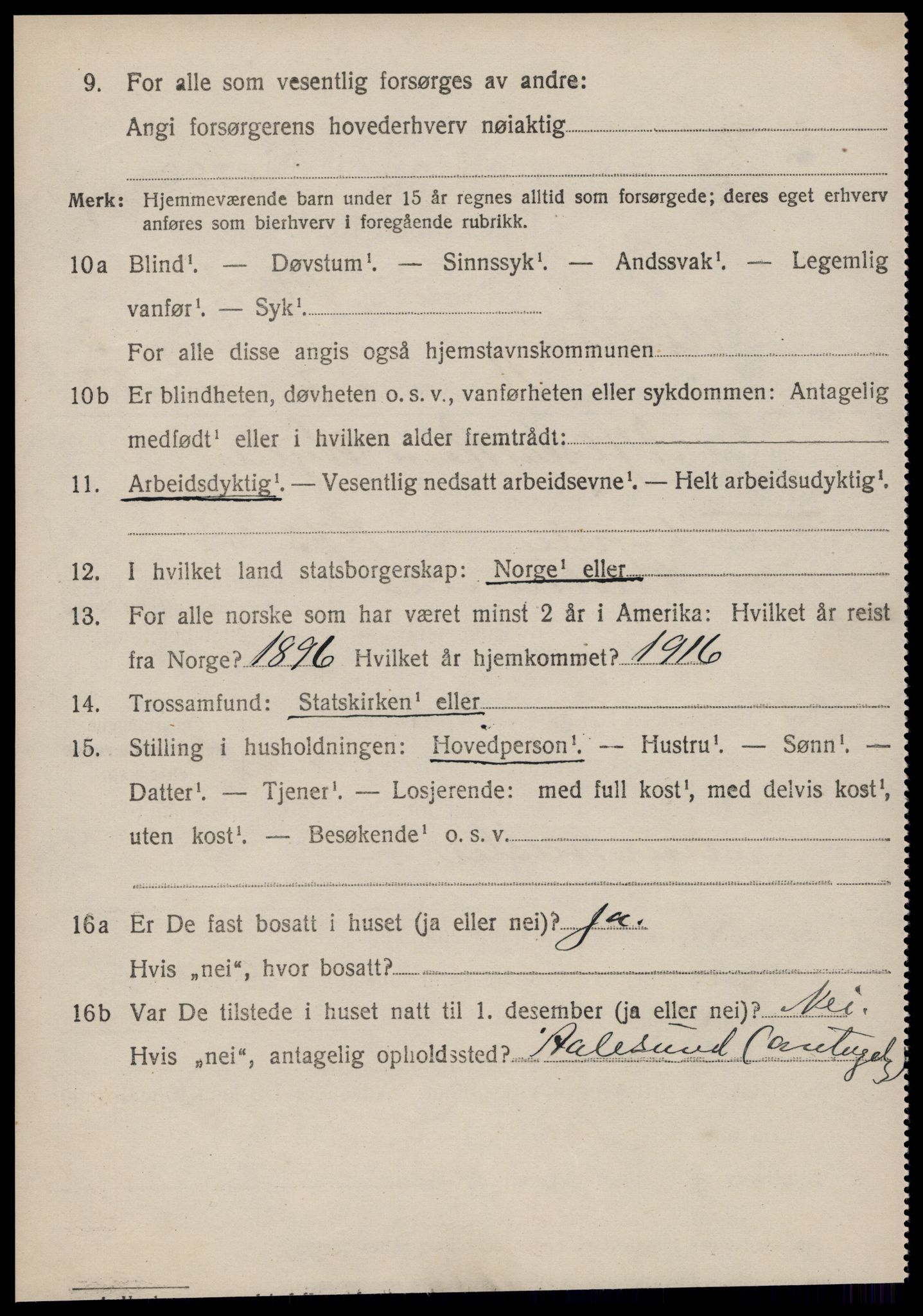 SAT, 1920 census for Ulstein, 1920, p. 1853