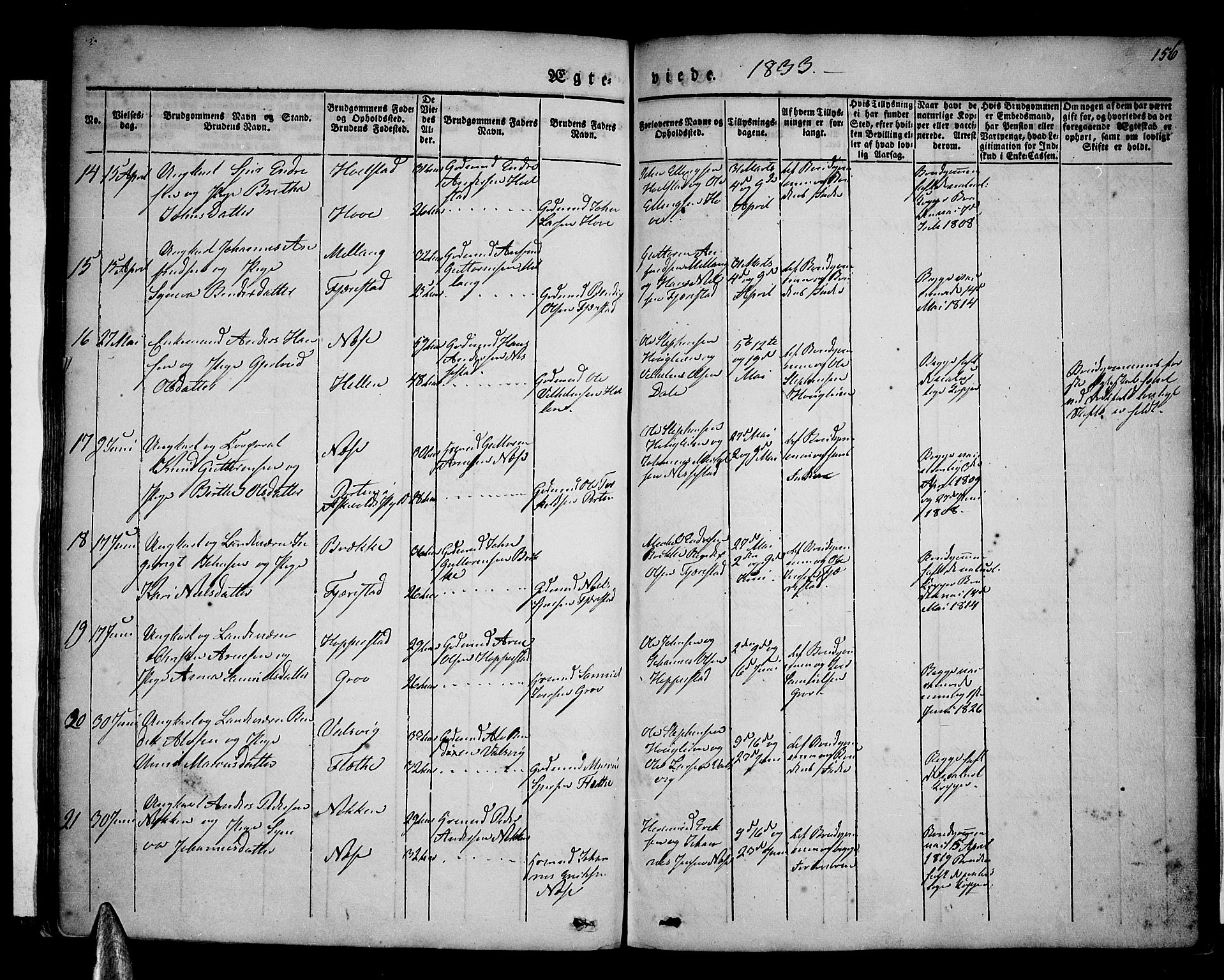 Vik sokneprestembete, AV/SAB-A-81501/H/Haa/Haaa/L0007: Parish register (official) no. A 7, 1831-1845, p. 156