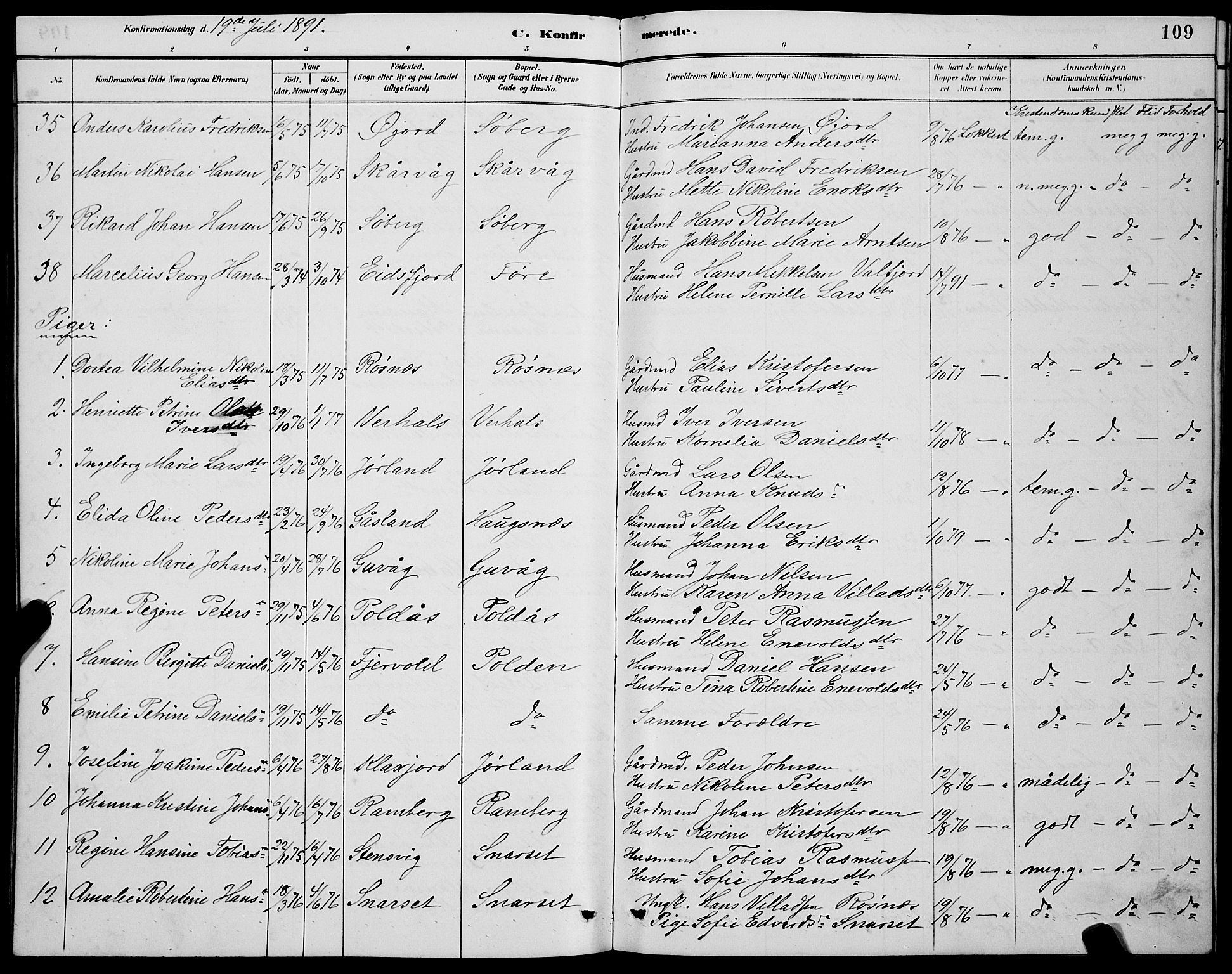 Ministerialprotokoller, klokkerbøker og fødselsregistre - Nordland, SAT/A-1459/891/L1315: Parish register (copy) no. 891C04, 1886-1893, p. 109
