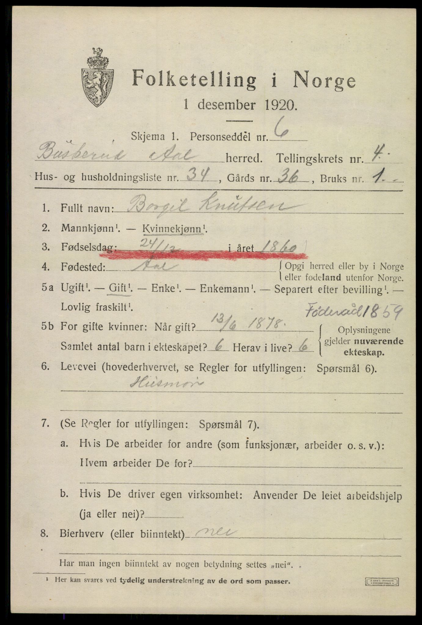 SAKO, 1920 census for Ål, 1920, p. 3388