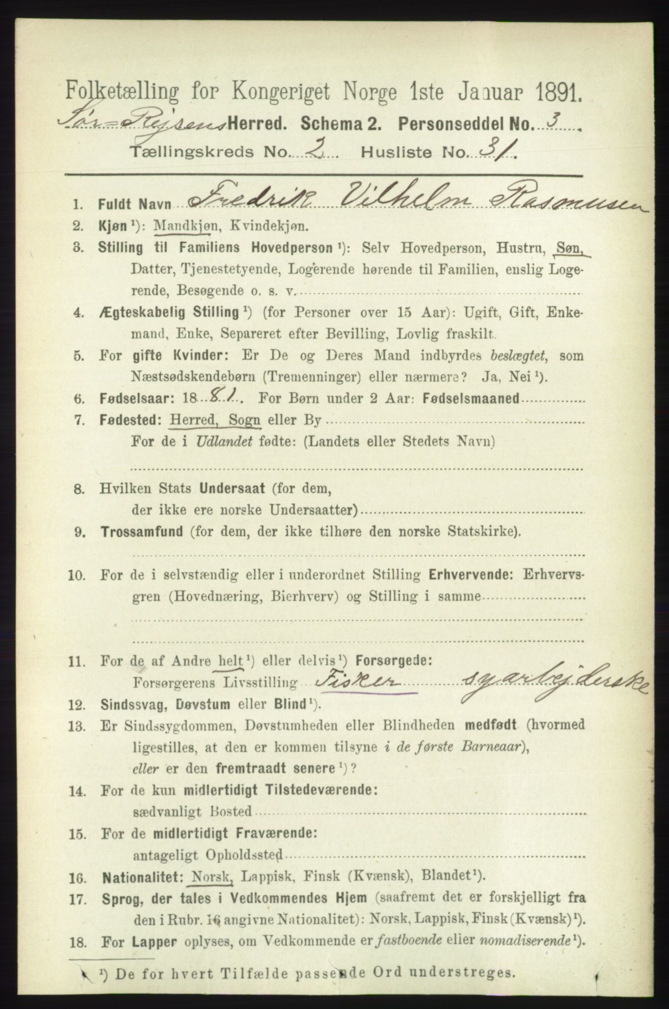RA, 1891 census for 1925 Sørreisa, 1891, p. 565