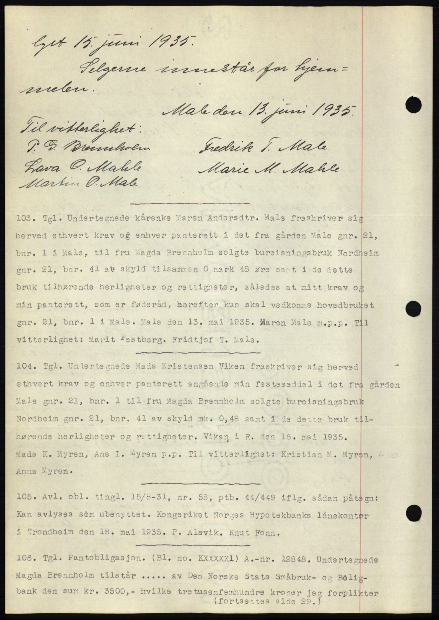 Romsdal sorenskriveri, AV/SAT-A-4149/1/2/2C/L0067: Mortgage book no. 61, 1935-1935, Deed date: 15.06.1935