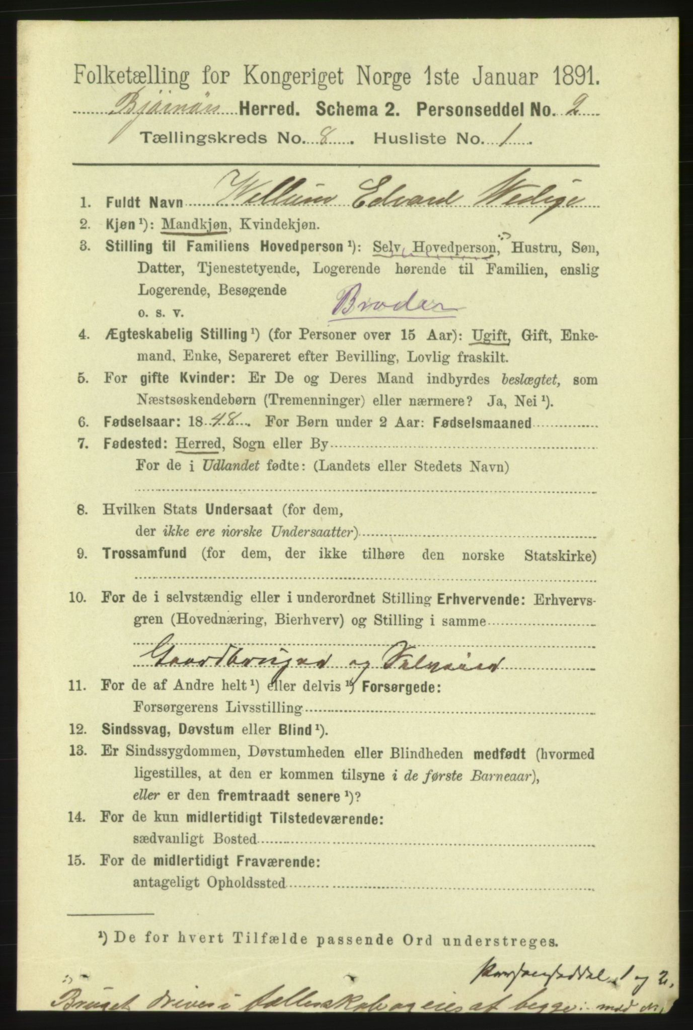 RA, 1891 census for 1632 Bjørnør, 1891, p. 3378