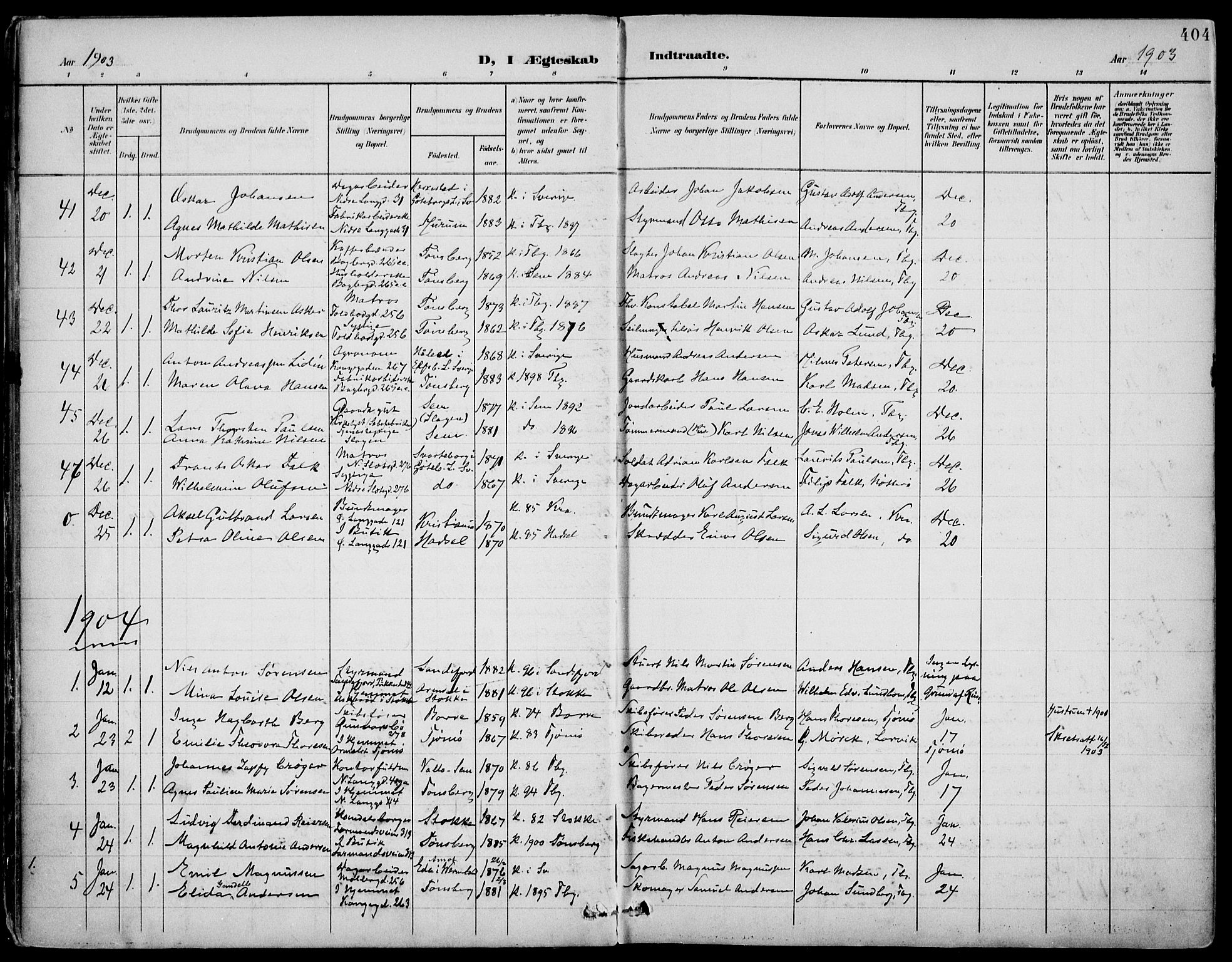 Tønsberg kirkebøker, AV/SAKO-A-330/F/Fa/L0013: Parish register (official) no. I 13, 1900-1913, p. 404