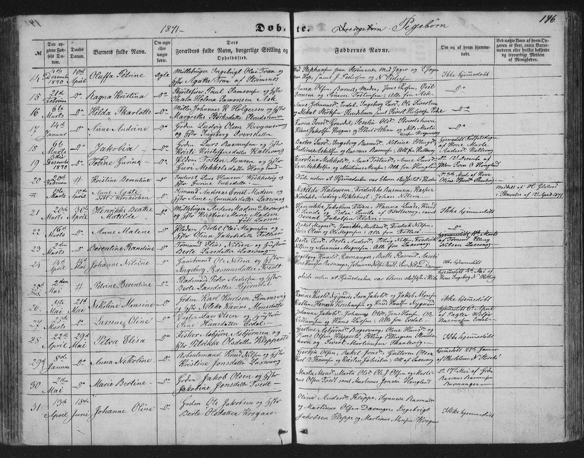 Askøy Sokneprestembete, AV/SAB-A-74101/H/Ha/Hab/Haba/L0005: Parish register (copy) no. A 5, 1857-1871, p. 146